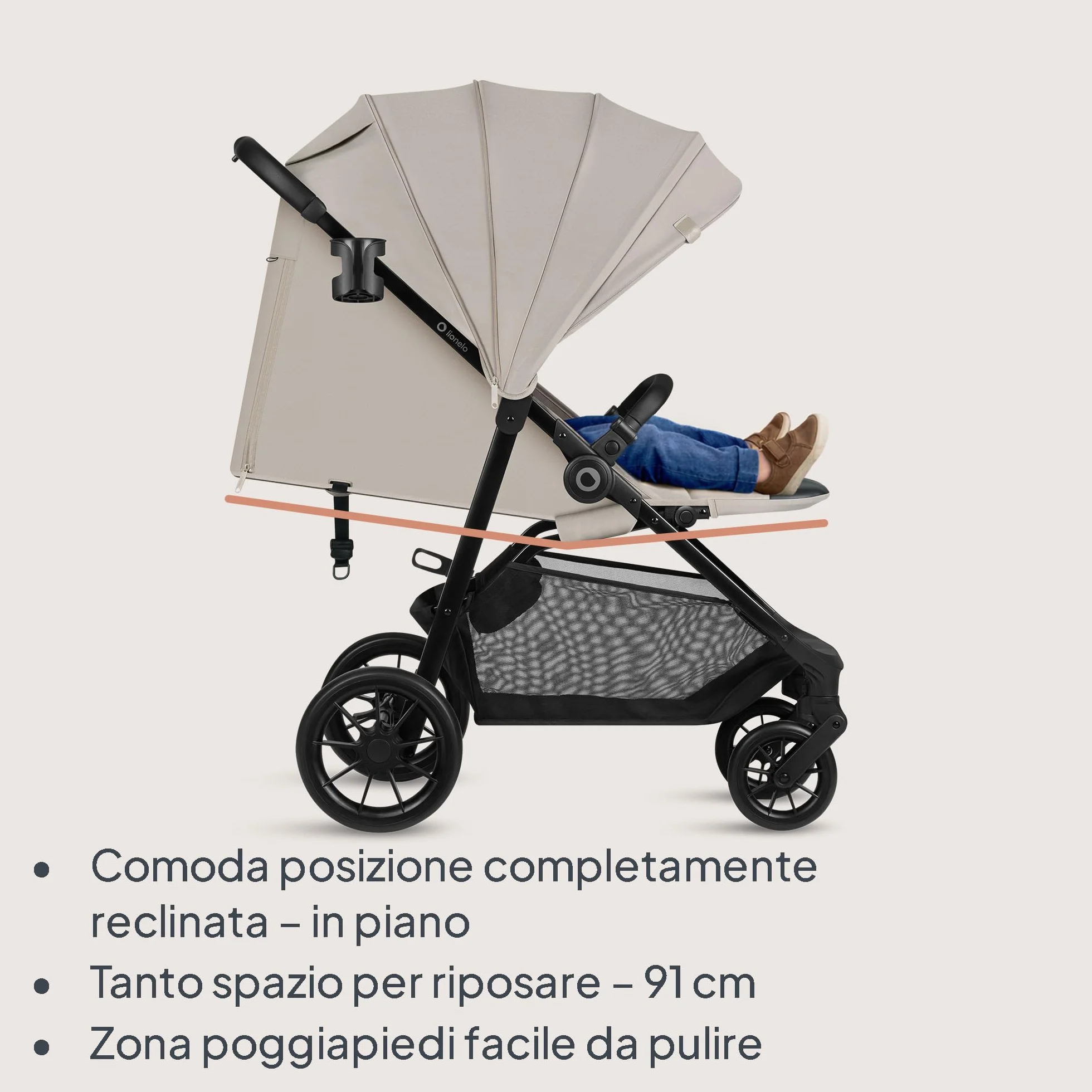 LIONELO EMERALD Passeggino Leggero Compatto Pieghevole Bambini 22 kg 4 anni Chiusura una Mano Ruote EVA Schienale Reclinabile Cappottina Impermeabile XXL UPF50+