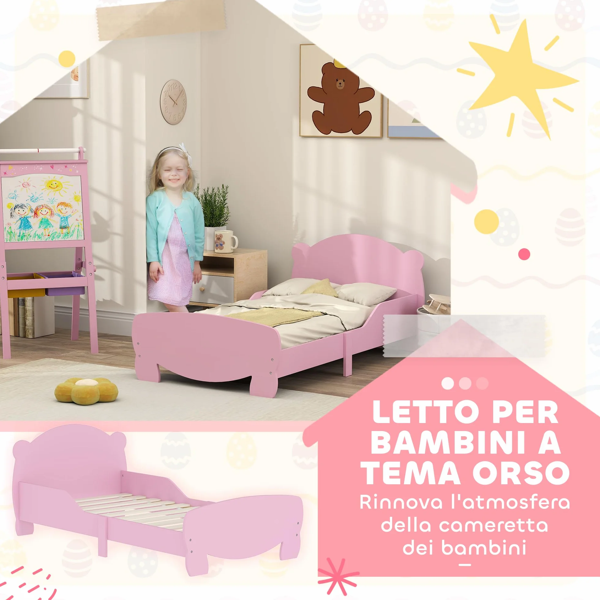 AIYAPLAY Letto Montessori Bambini 140x70 cm Lettino Singolo con Sponde Anti-Caduta Rosa
