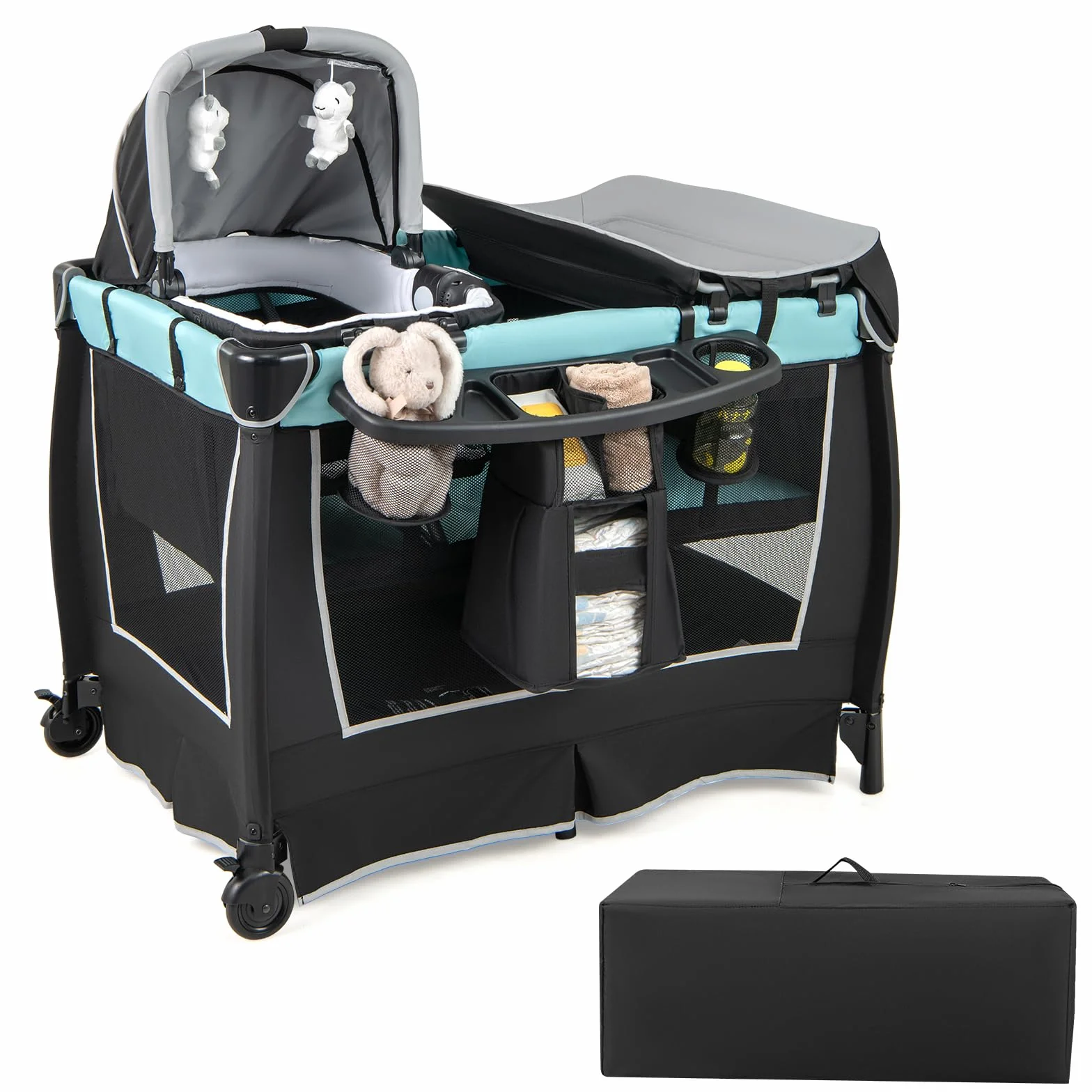 COSTWAY 6 w 1 Lettino da Campeggio per Bambini, Culla Viaggio, Box Portatile Pieghevole, Verde