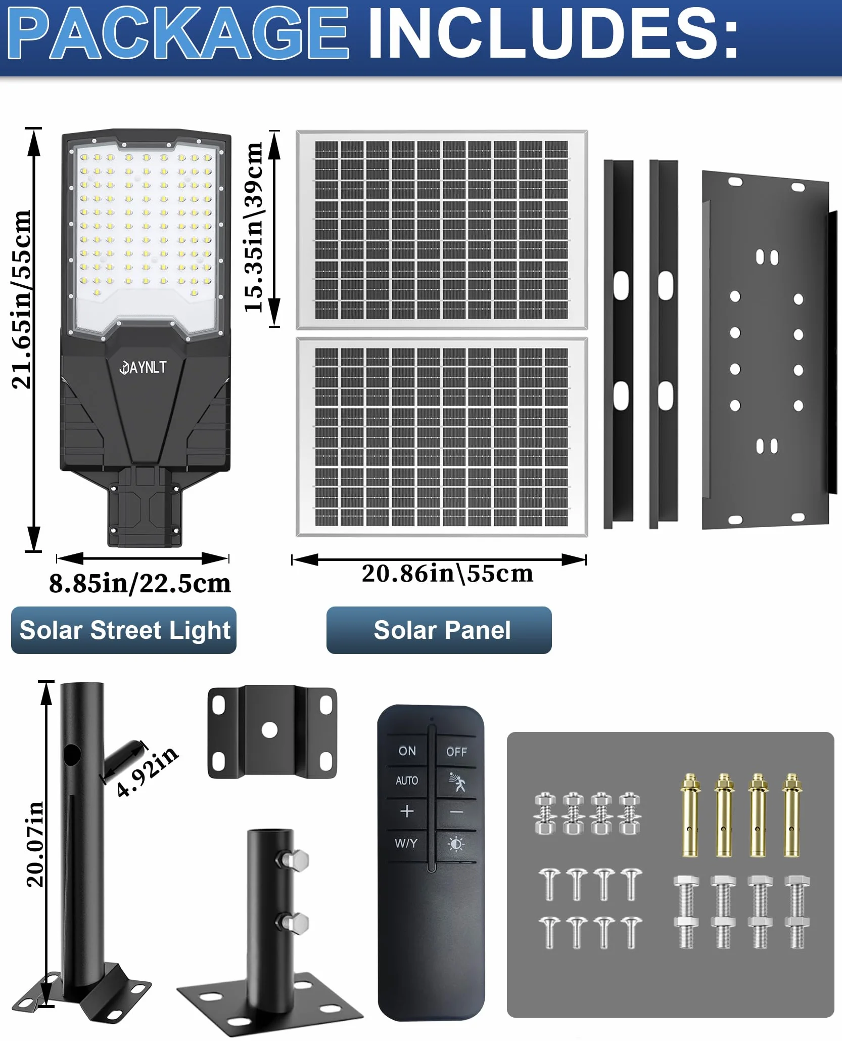 JAYNLT X-18000W Lampione Solare LED Esterno, 6500K Faro led Esterno con Pannello Solare, IP67 Impermeabile lampioni Solari con Telecomando, Lampione Stradale per Cortile Garage Strada