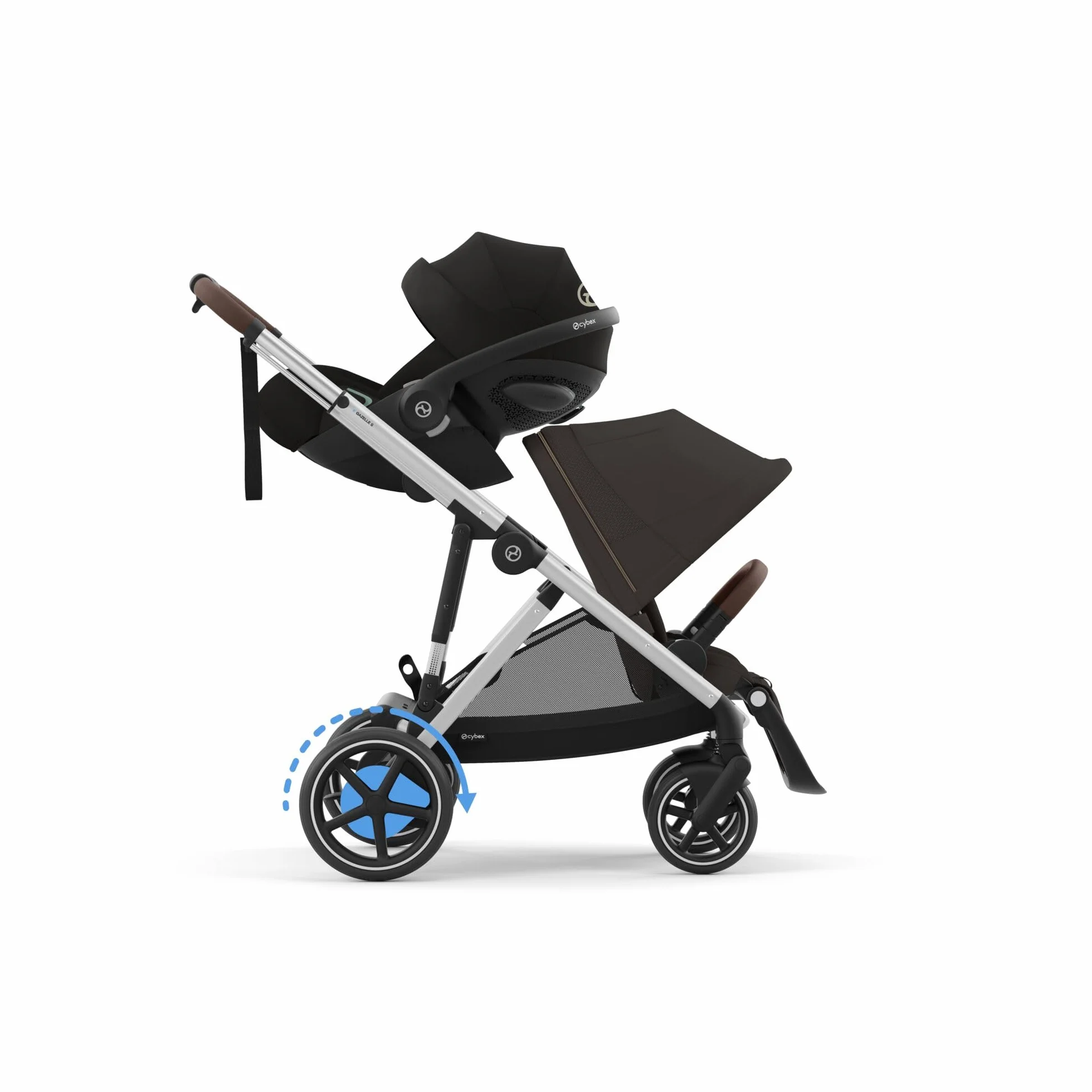 CYBEX Passeggino Gold e-GAZELLE S, max. 22 kg, sistema all-in-1 con azionamento elettrico, Chocolate Brown