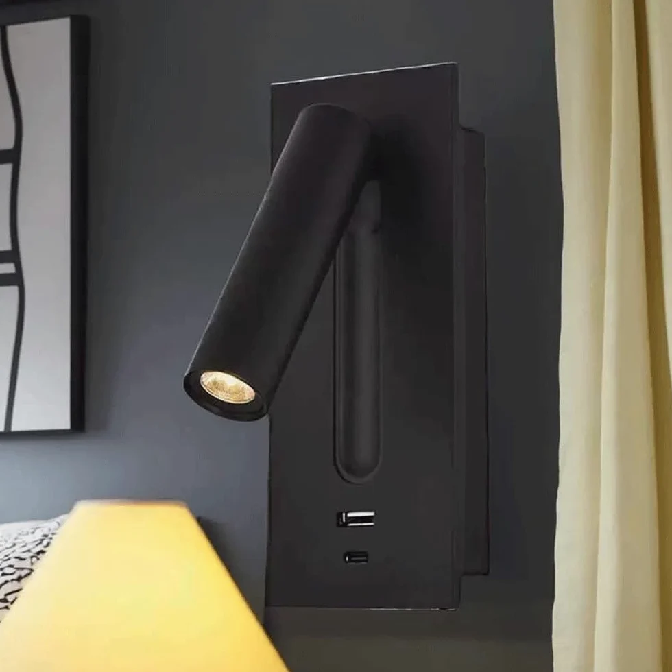 Luci da lettura a LED a parete, applique da incasso sul comodino Lampada da parete a LED con porta USB/interruttore, Faretti da parete girevoli Apparecchio notturno per camera da letto Soggiorno Hotel