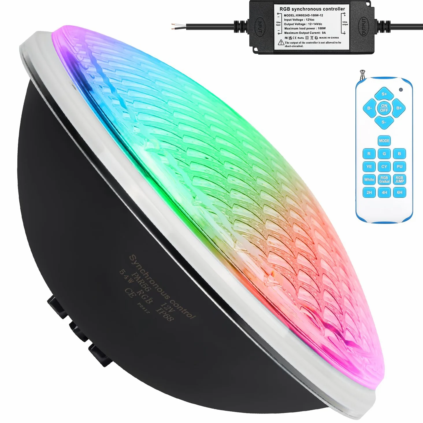 54W LED Illuminazione Della Piscina PAR56.12V RGB Luci Della Piscina Sincronizzazione Esterna con Telecomando, Timing 2/4/6H IP68 Lampada Della Piscina Impermeabile (1 PZ)