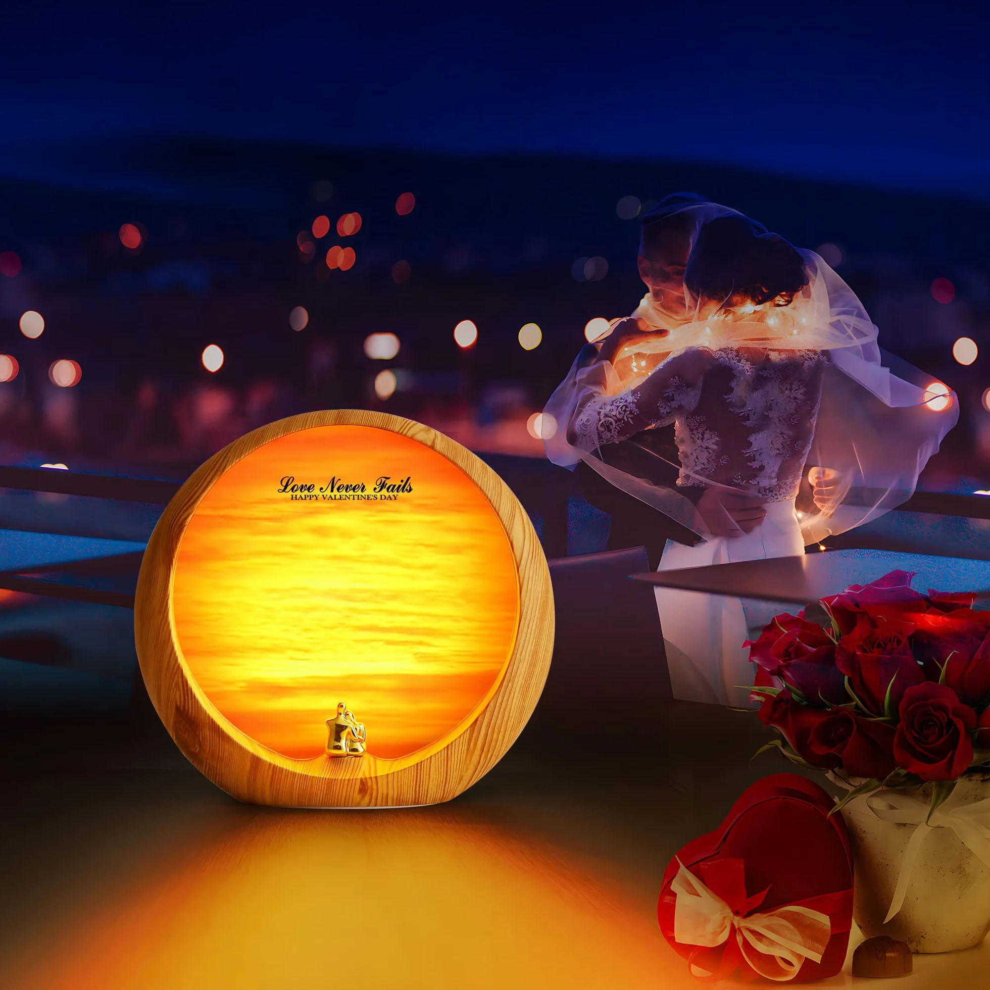 mamre Lampada al Tramonto Dorata Decorazioni Per La Casa Lampada da Tavolo Regali Per Anniversario di Matrimonio San Valentino Festa Della Mamma Compleanno