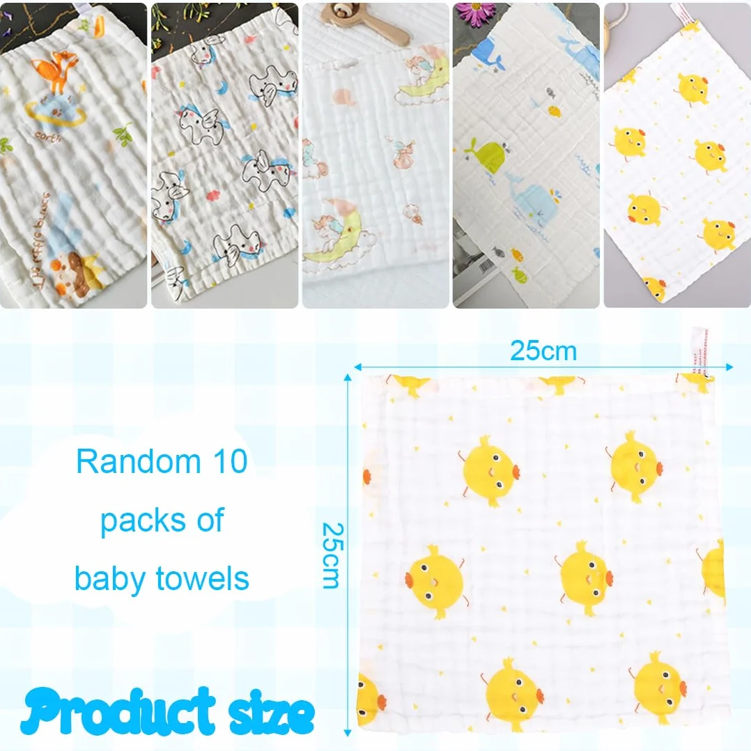 Mussole Neonato Cotone 25x25 cm 10 Pezzi Morbidi Assorbenti Traspiranti