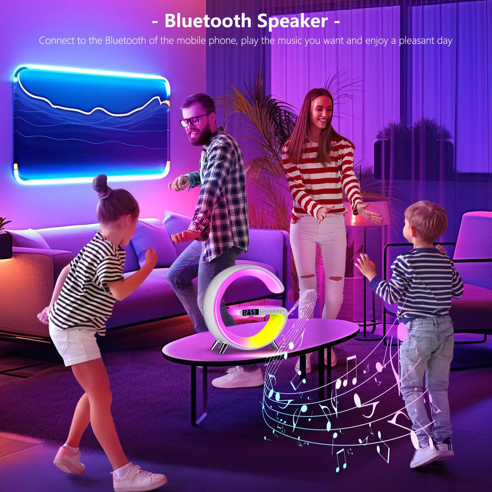 Lampada da Tavolo a LED intelligente, per Atmosfera con Caricabatterie Senza Fili Altoparlante Bluetooth Luce Notturna Dimmerabile con Sincronizzazione Musicale (Bianco)