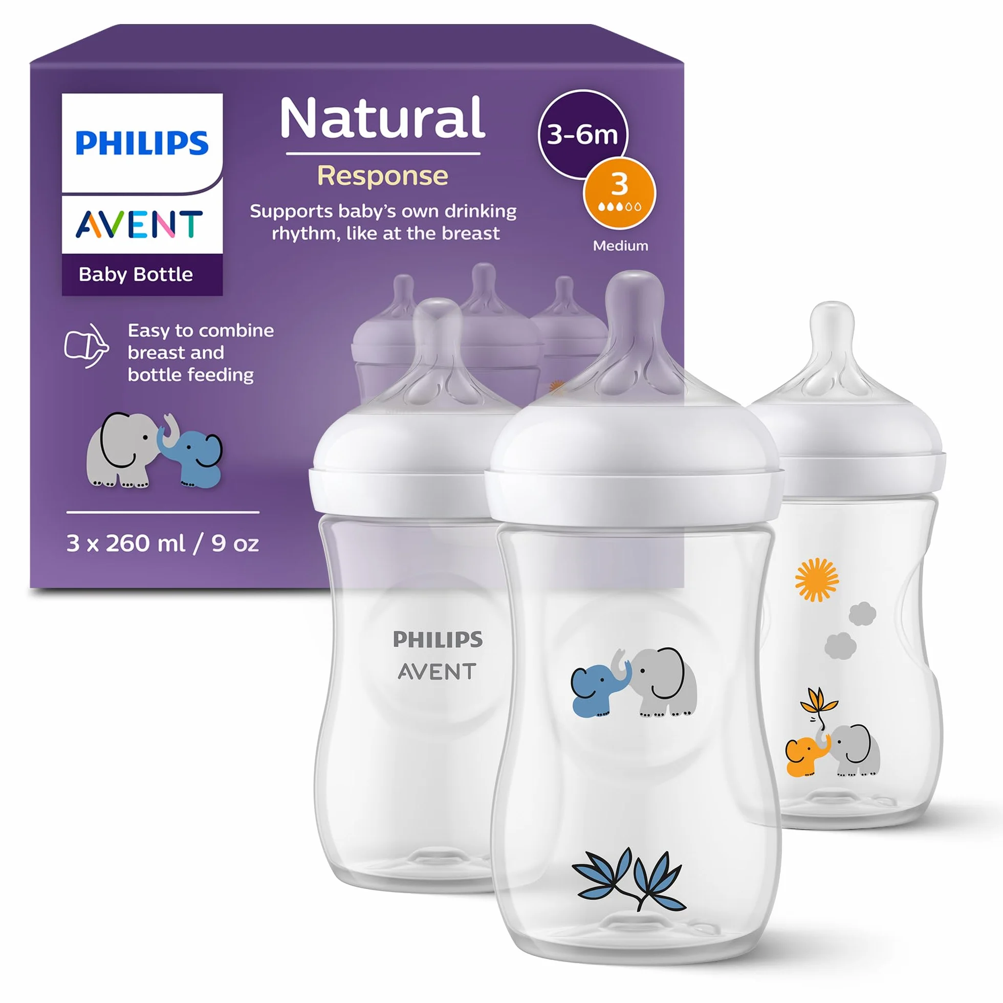 Philips Avent Natural Response set 3 biberon 260 ml T3 tettarelle 1m+ SCY903/63
