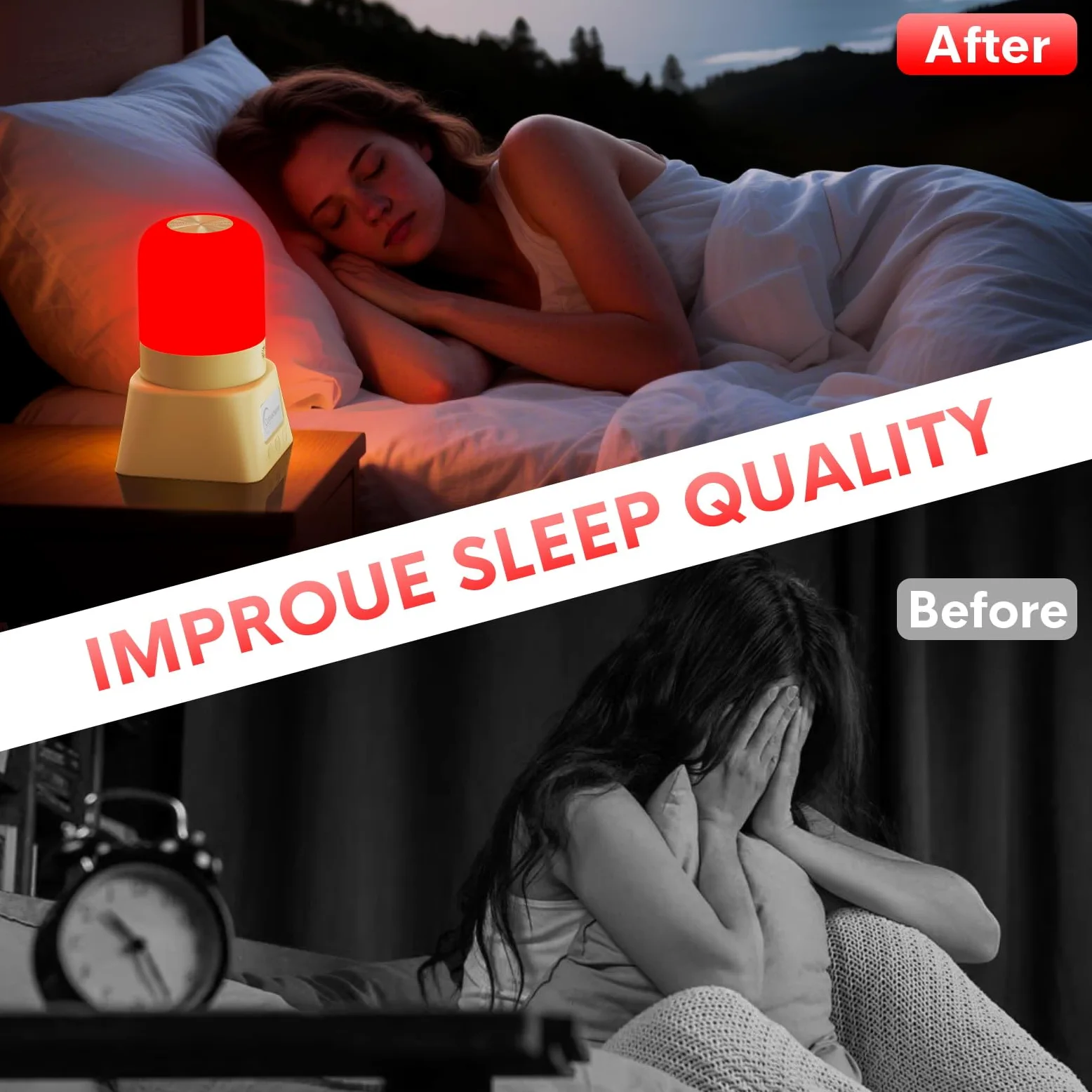 Lampada notturna a luce rossa per dormire, lampada da scrivania con lunghezza d'onda 670 nm, telecomando touch, luce rossa per dormire, sostenuta dalla scienza, per rilassamento profondo, viaggi