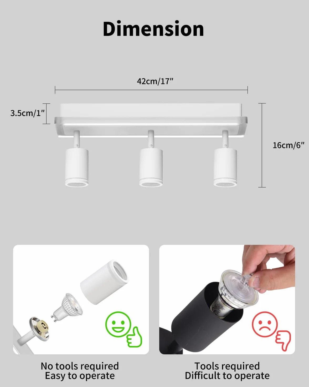 LVWIT Faretti da Soffitto Bianco, Faretto da Parete Interno GU10, Lampadario 3 Faretti Orientabili, Faretto LED Soffitto a Base Lunga Moderna, Plafoniera Camera da Letto (Senza Lampadina)