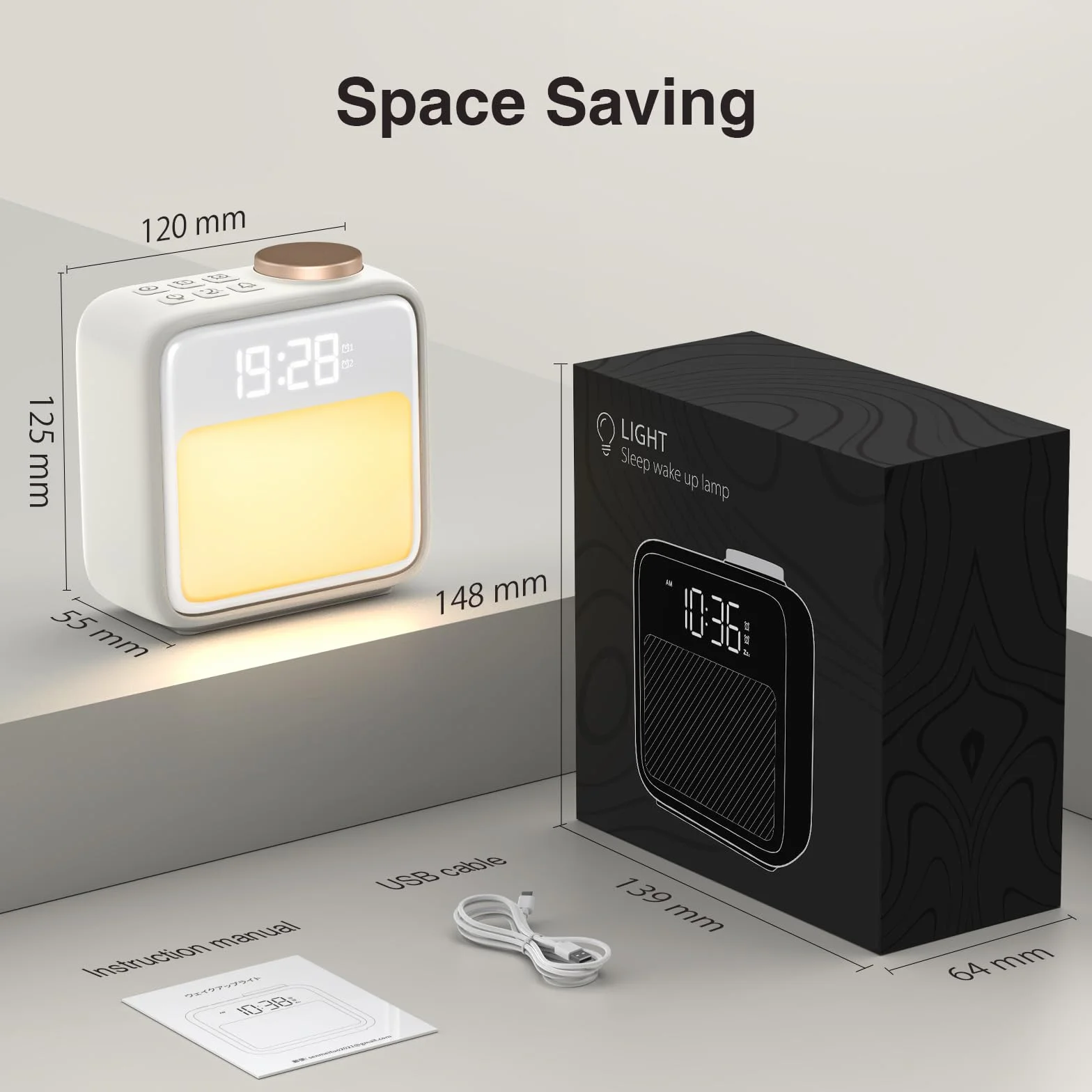 Wake-Up Light Sveglia, Lampada da Comodino, 6 Suoni Natura, 10 RGB Luce Colorata, 2 Allarmi, Snooze, Sveglia Con Luce per camera da letto salotto