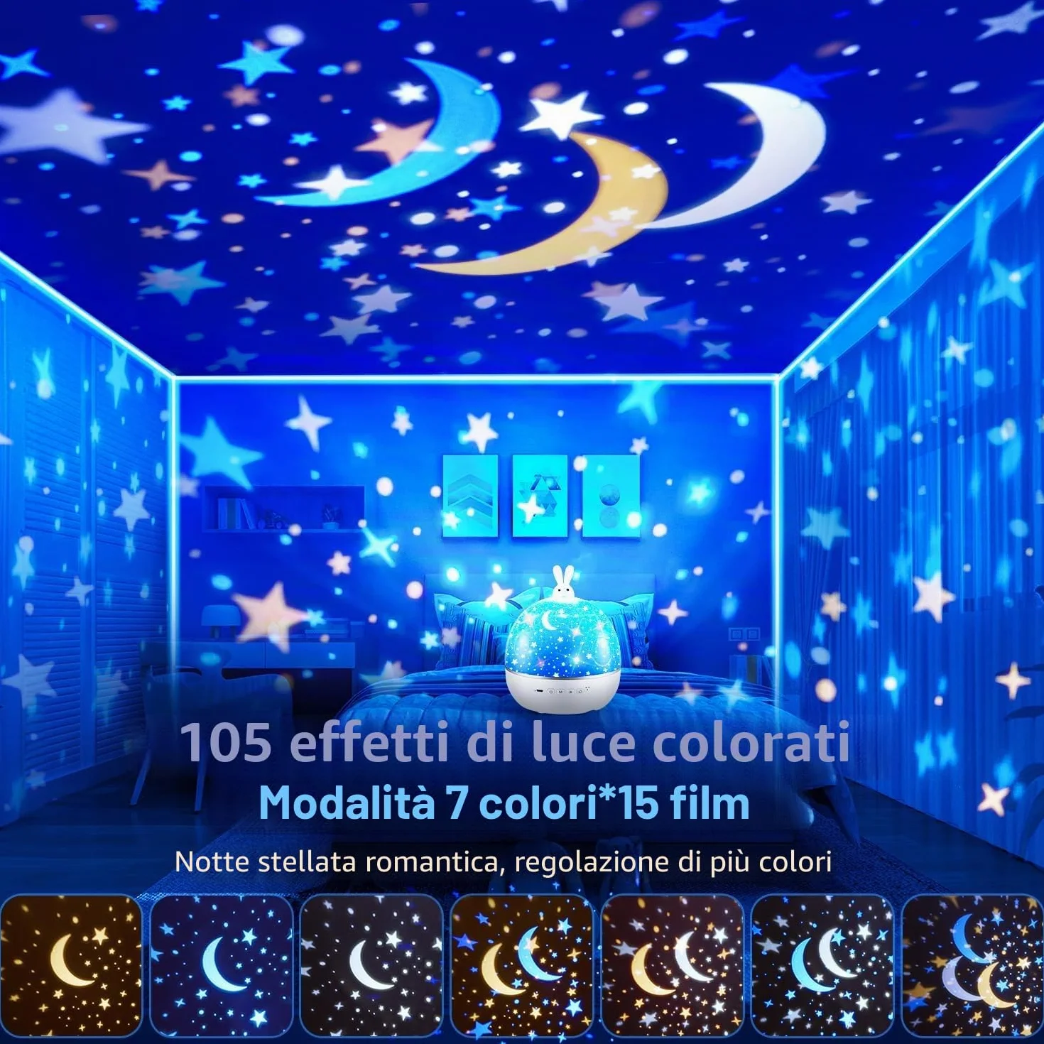 Proiettore Stelle Soffitto,315Colori+15Film Luce Notturna Bambini,Bluetooth Musica Carillon Neonati,Ricaricabile&Telecomando Gioco Bambino 1 2 3 4 5 anno,Regalo Neonato Regalo Bambina 1 2 3 4 5 6 anni