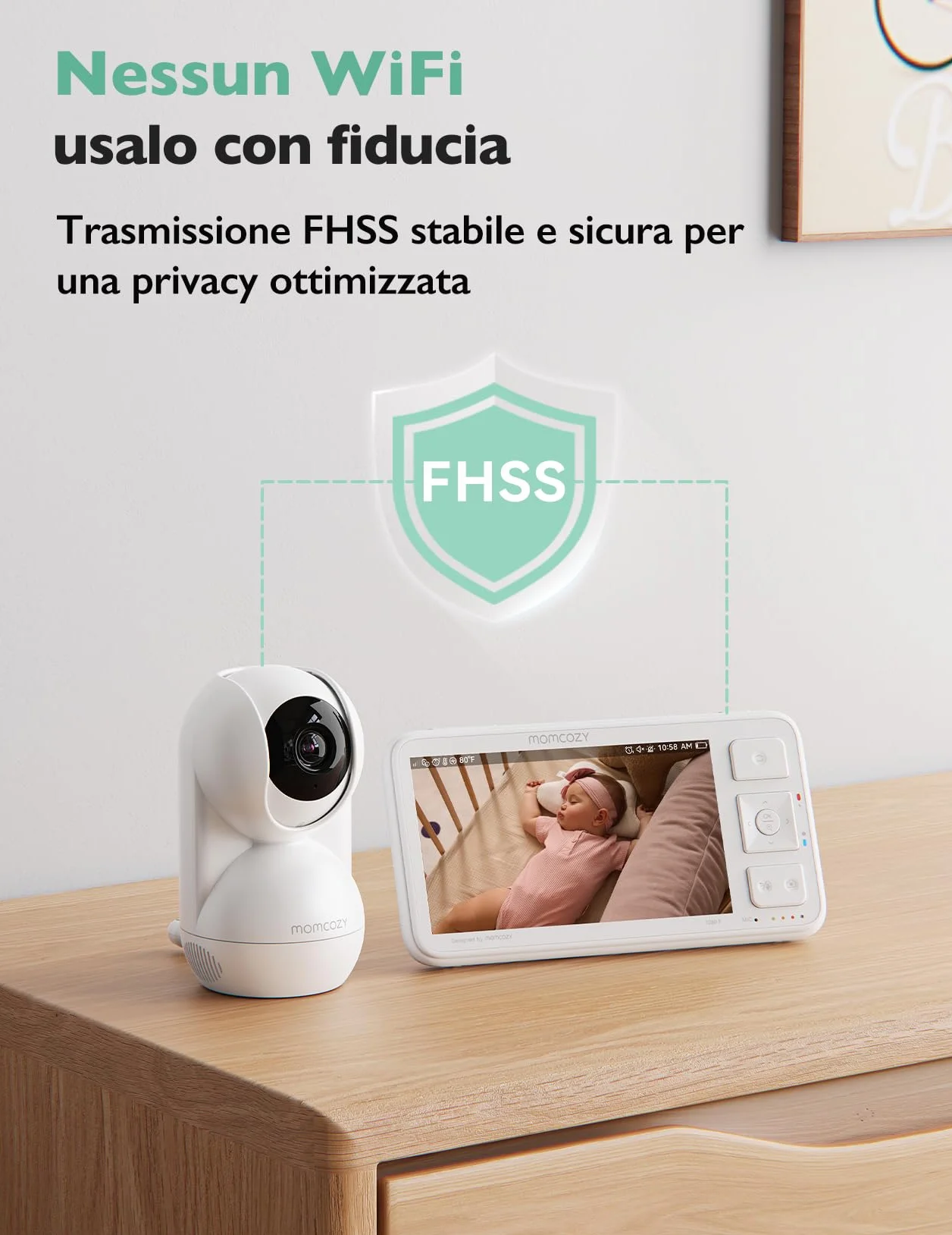 Momcozy BM03 Baby Monitor Video 5.5" Full HD 1080P Senza WiFi, Visione Notturna, Batteria 5800mAh