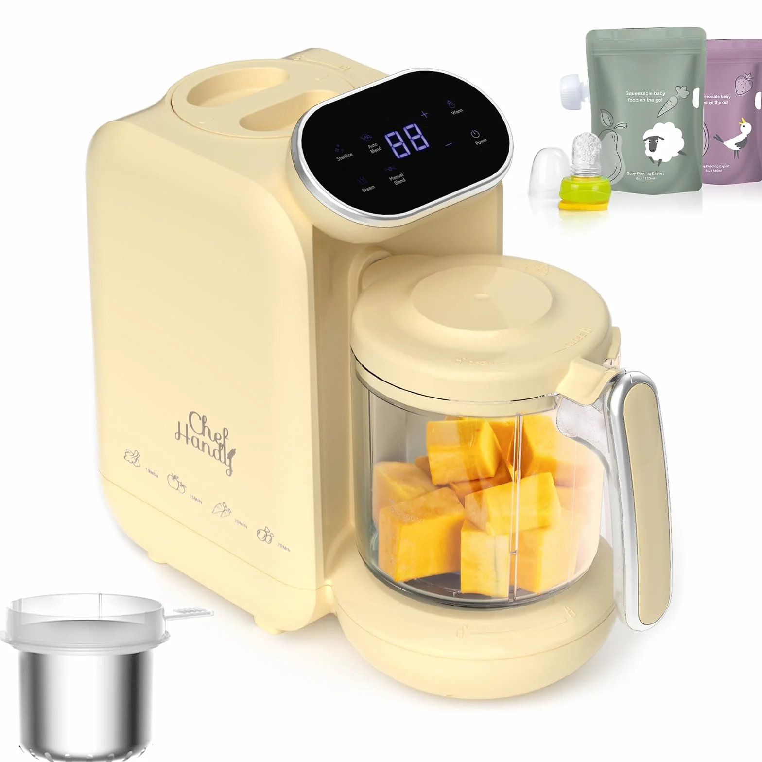 Cuocipappa Multifunzione 5 in 1 per Neonati, Cuocivapore Frullatore, Grande Capacità, Giallo