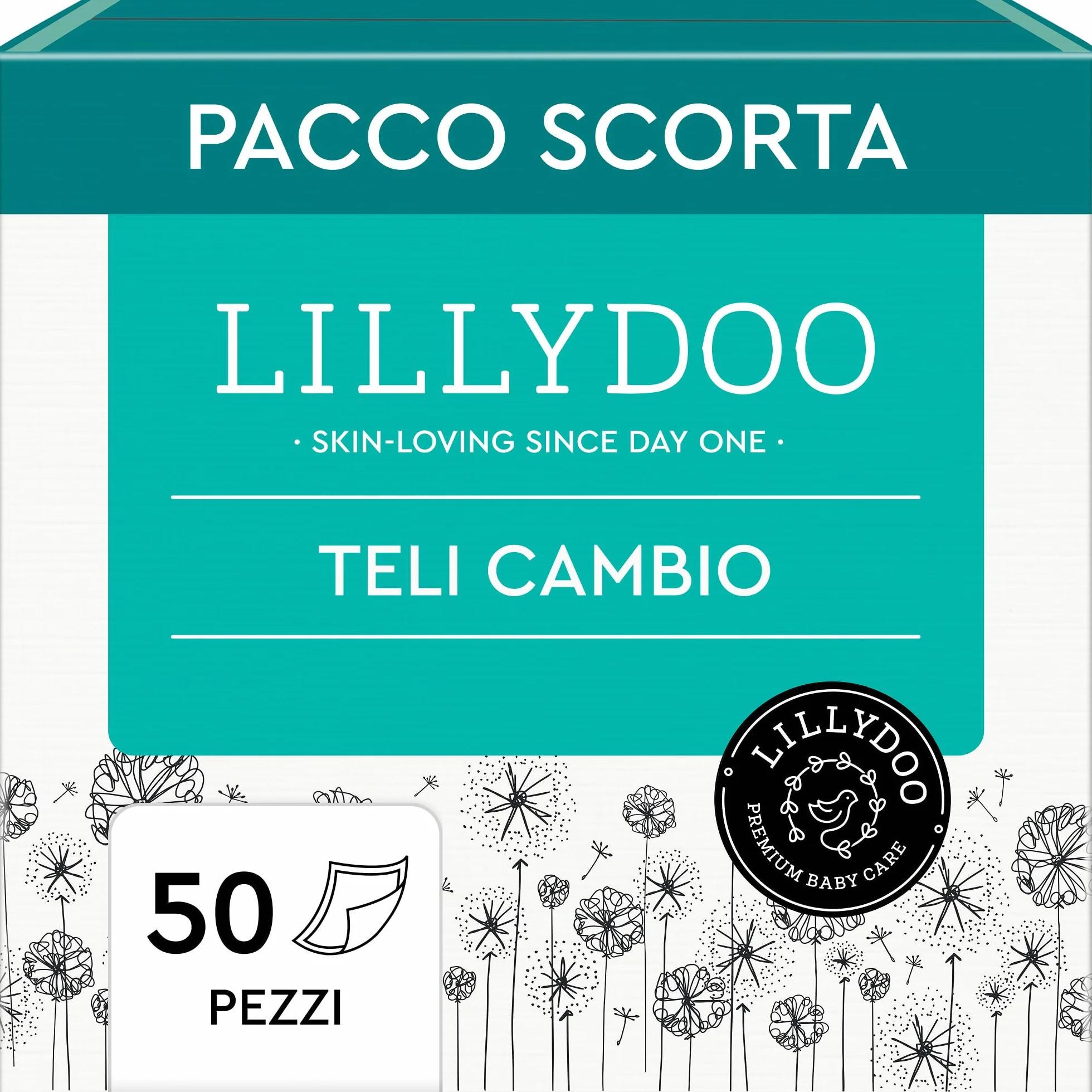 LILLYDOO Teli cambio 60x60 cm 50 pezzi senza profumi pelli sensibili dermatologicamente testati