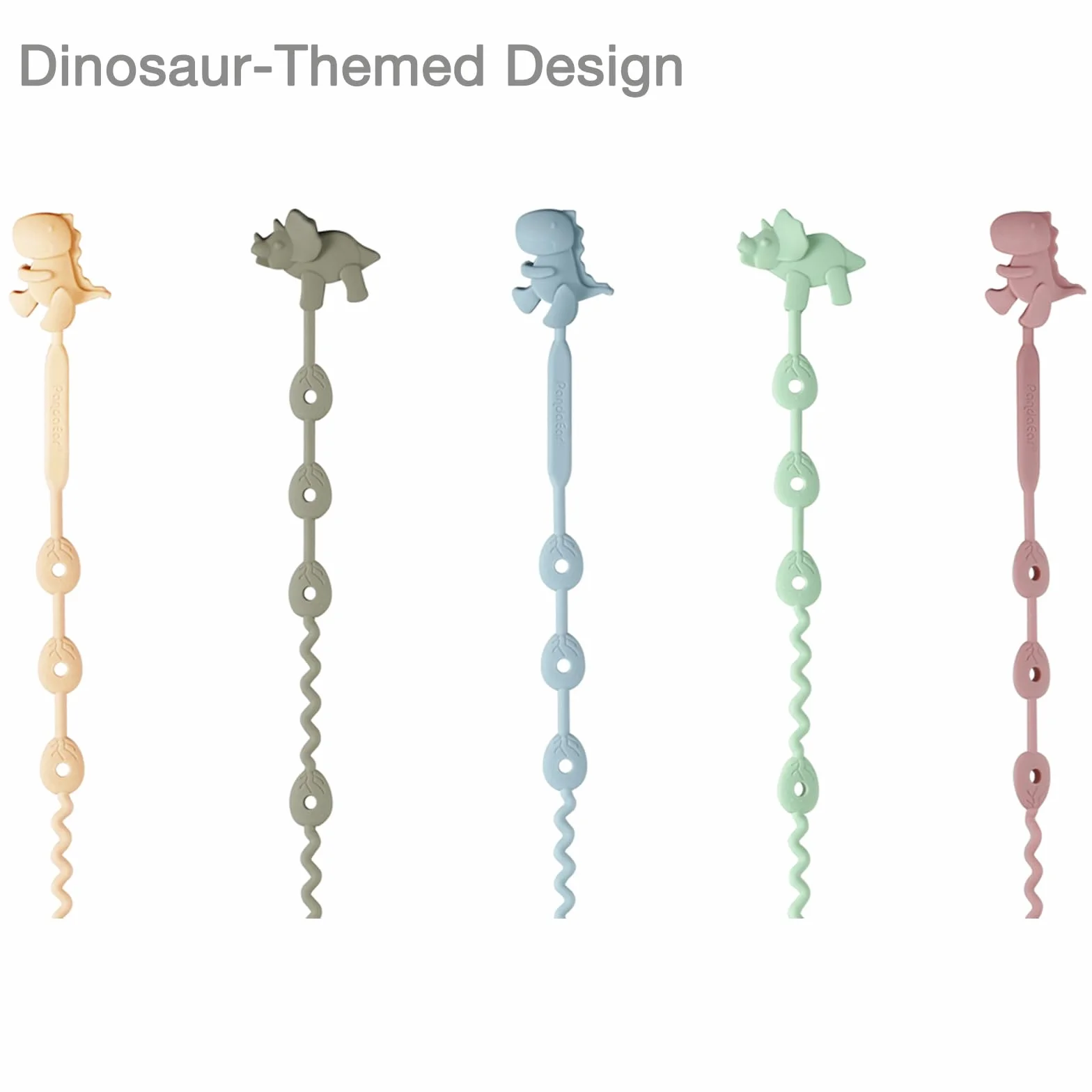 PandaEar Cinghie per Giocattoli per Bambini in Silicone a Forma di Dinosauro - Confezione da 5