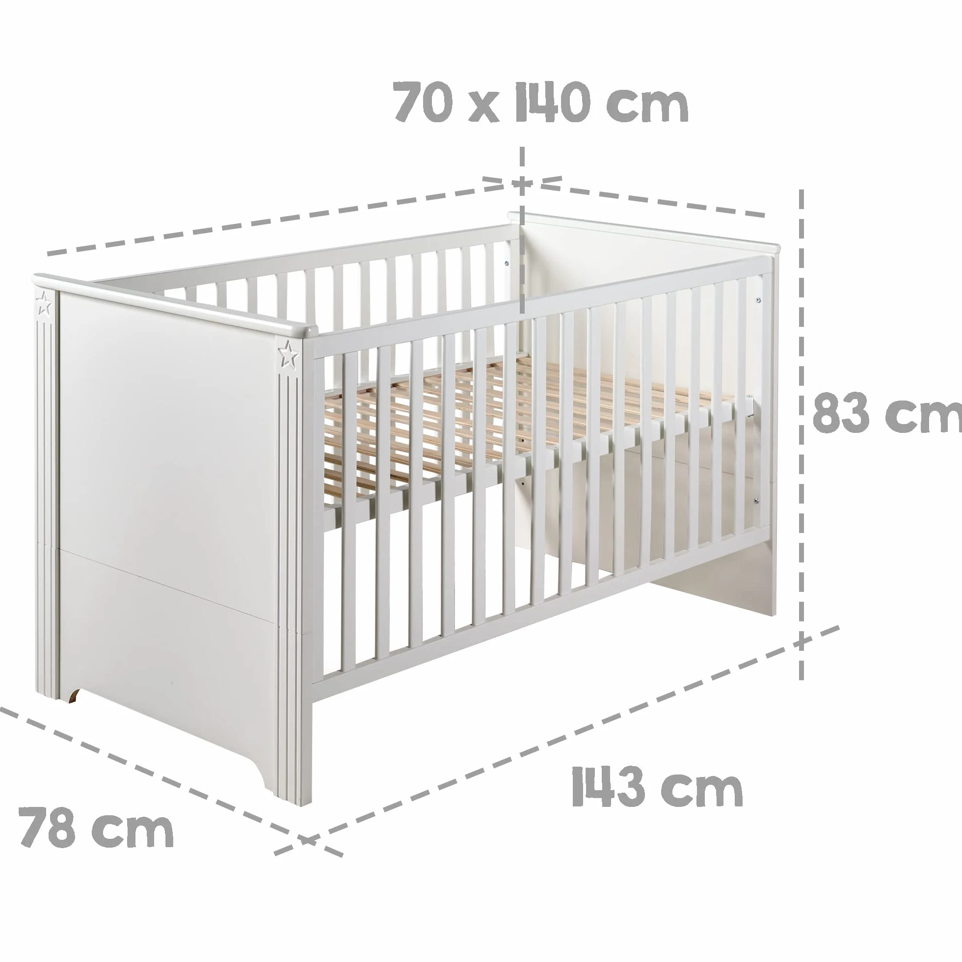 Set di mobili Maxi letto combinato 70 x 140 cm cassettiera avvolgente armadio 3 ante bianco