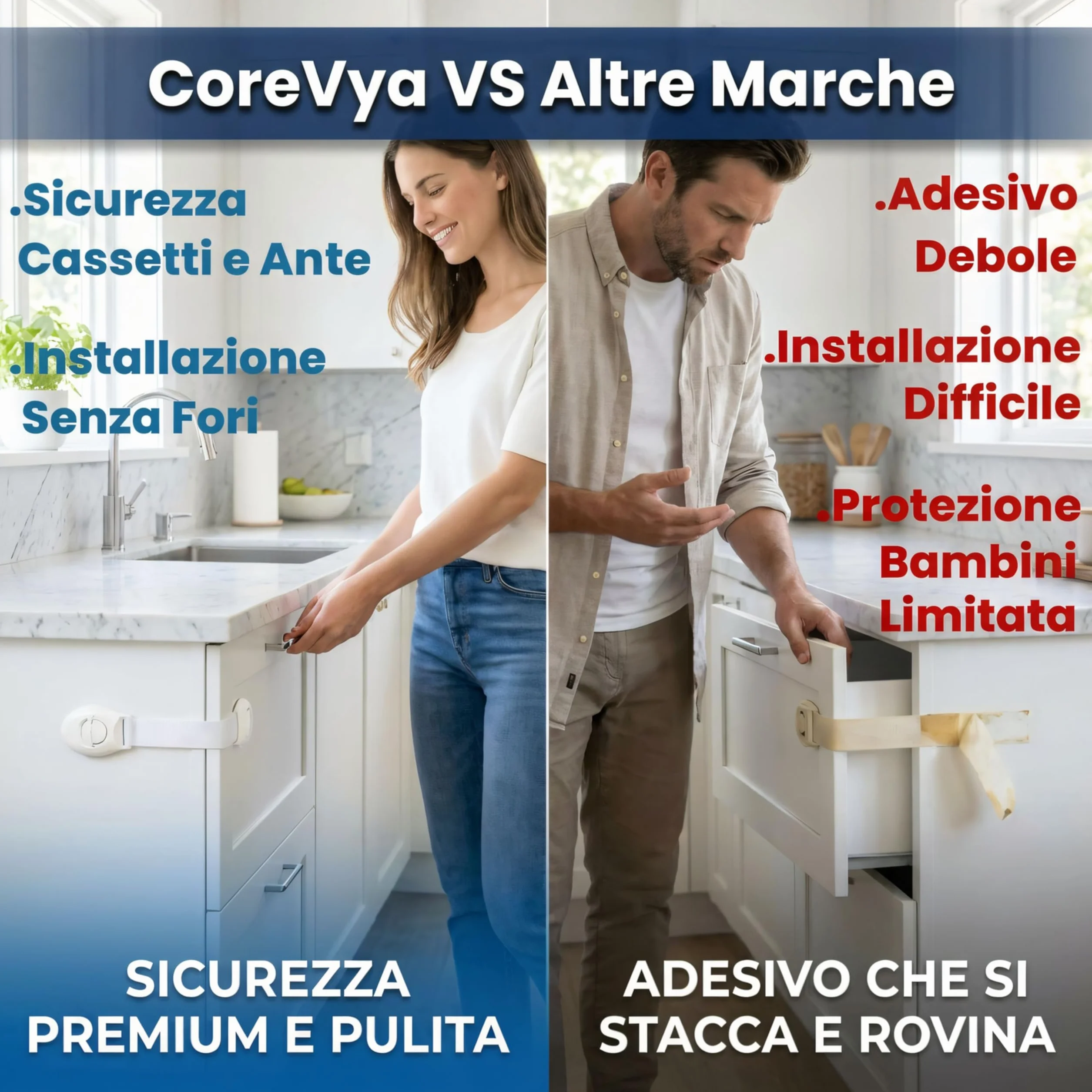 Blocca Cassetti Per Bambini Con Chiusura Di Sicurezza Adesiva, Installazione Senza Fori, Adesivo Ultra Resistente – Sicurezza Per Mobili Cucina Armadi Frigorifero
