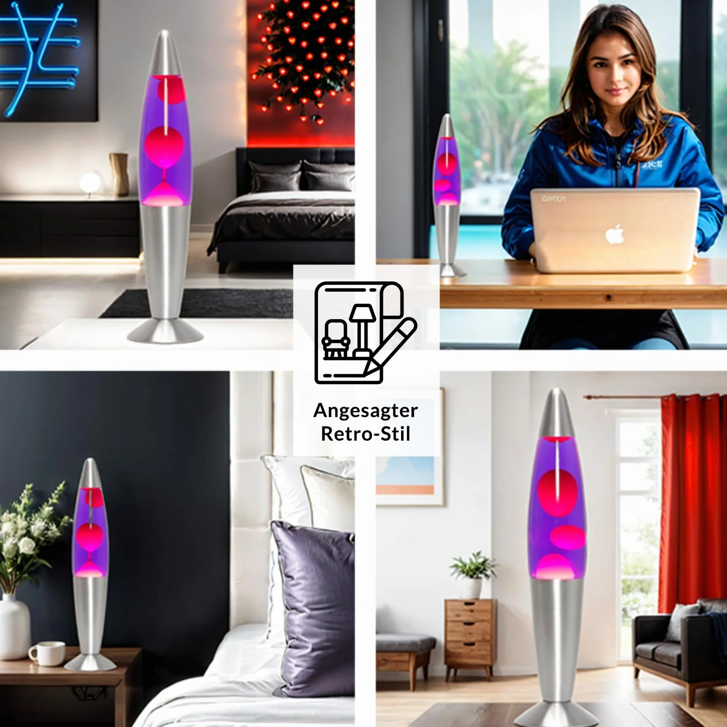 Easylight Lampada lavica 36 cm rosso viola Timmy, lampada decorativa retrò, G9 25 W con interruttore a cavo, idea regalo di Natale, lampadina inclusa, mini lampada lavica rosso viola