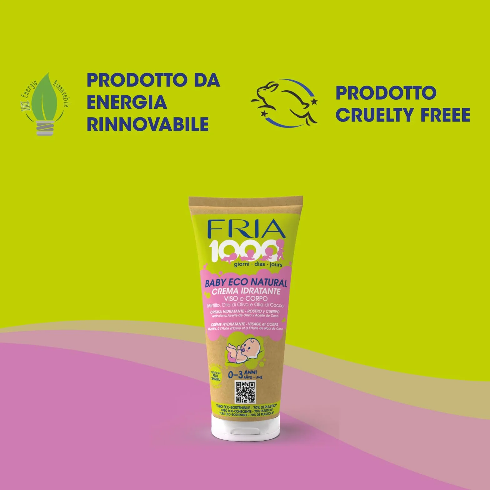 Fria 1000Giorni Crema Corpo e Viso Neonato Bambino Eco Natural con Olio di Cocco e Oliva 200ml