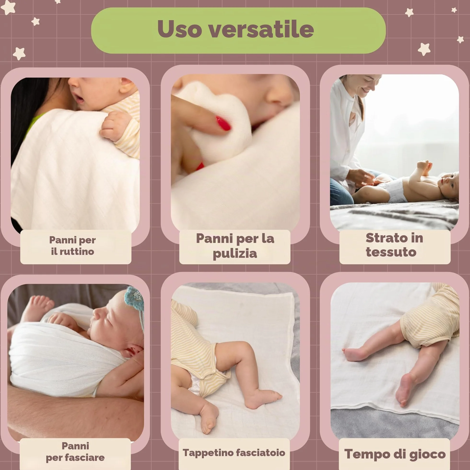 NatureMark Set da 10 Panni in Mussola per Bambino 100% Cotone 70x70 cm Bianca