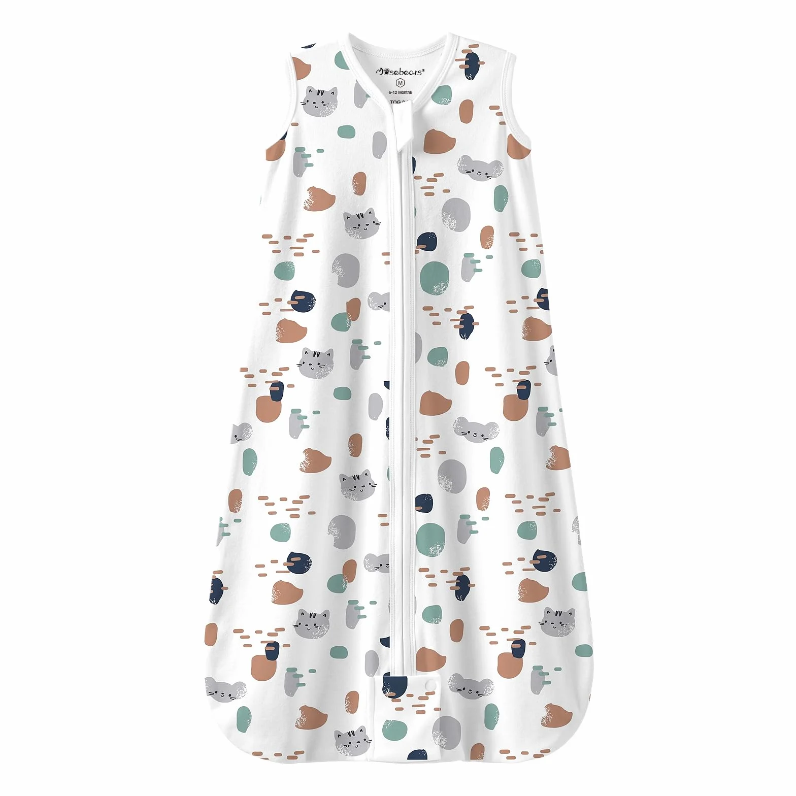 Mosebears Sacco nanna Estivo per Bambini 0,5 Tog 100% Cotone Traspirante Spot Cat S (0-6 mesi)