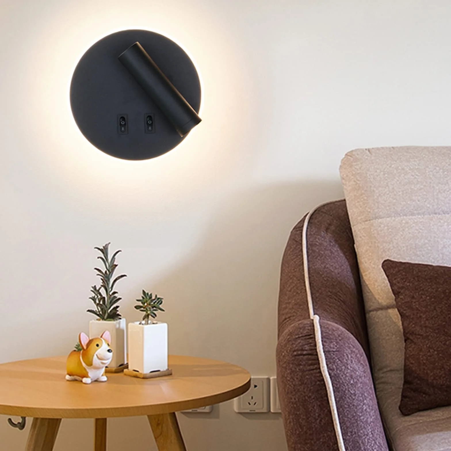 Lampada da parete a LED, lampada da parete da lettura sul comodino, lampade da lettura a parete a LED da 12 W, faretto regolabile （3W + 9W 3000K luce calda） nero (Nero（Forma rotonda） 2PCS)