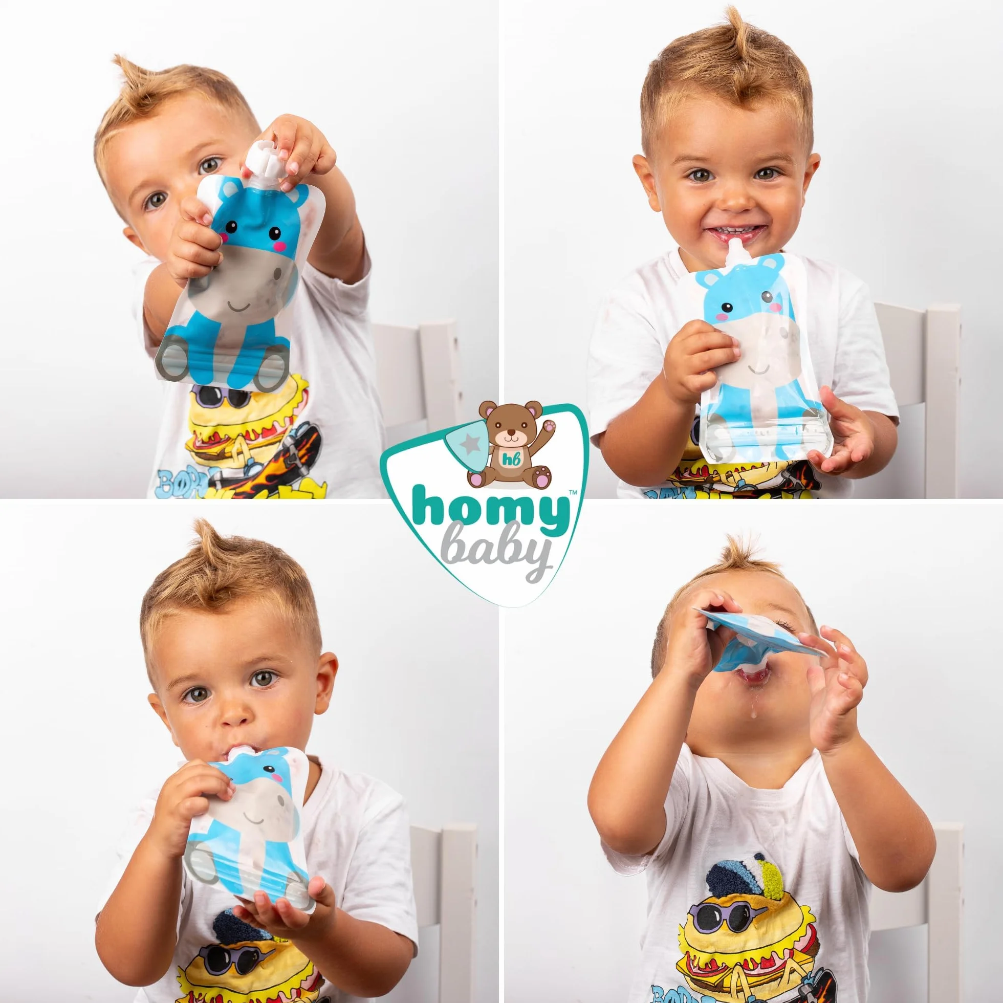 HOMYBABY® Sacchetti riutilizzabili per alimenti per bambini 4 pezzi - Sacchetti di frutta per alimentazione complementare bebè