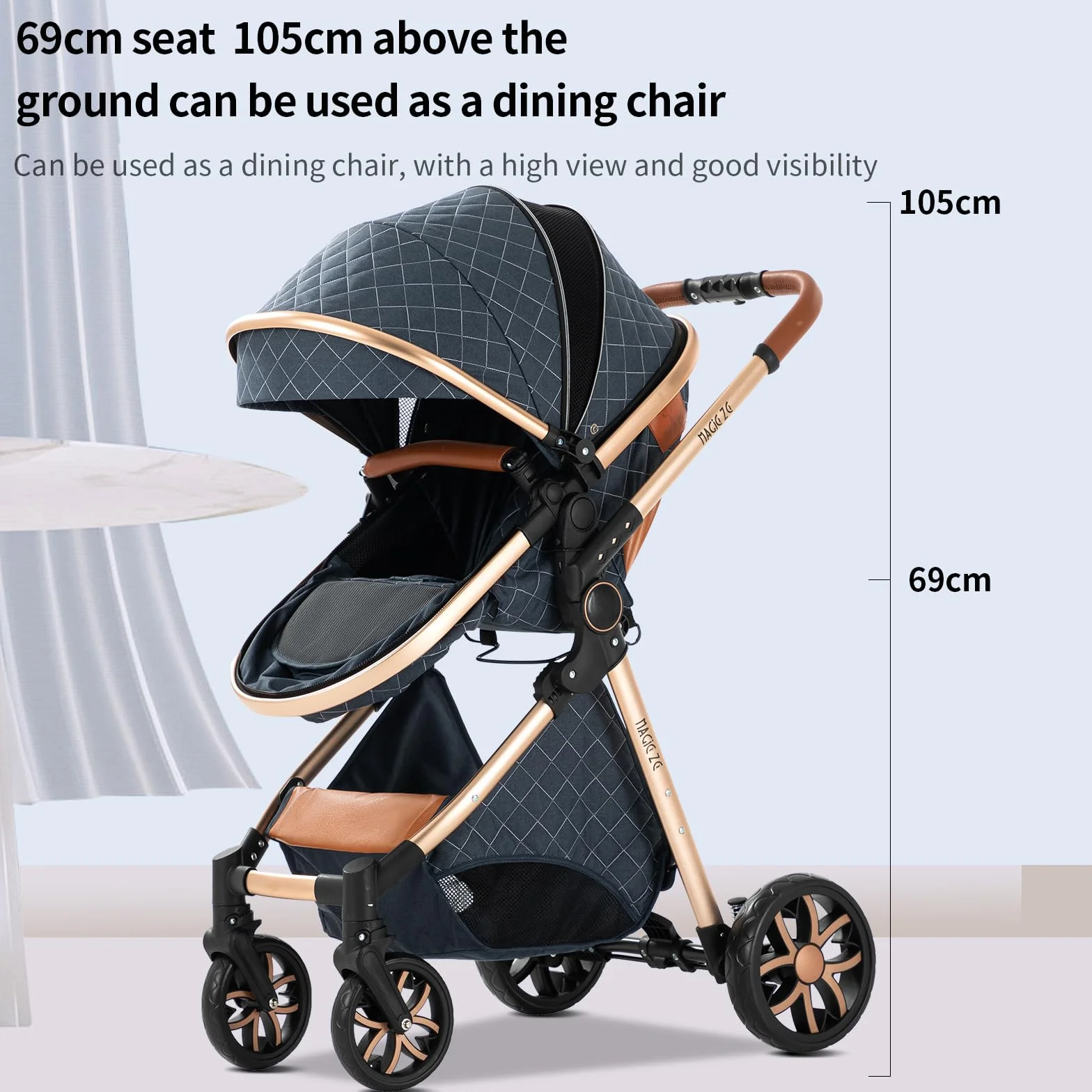 Passeggino 3 in 1 Neonati da Viaggio Reversibile Pieghevole One-Click Doppia Freno (Black)