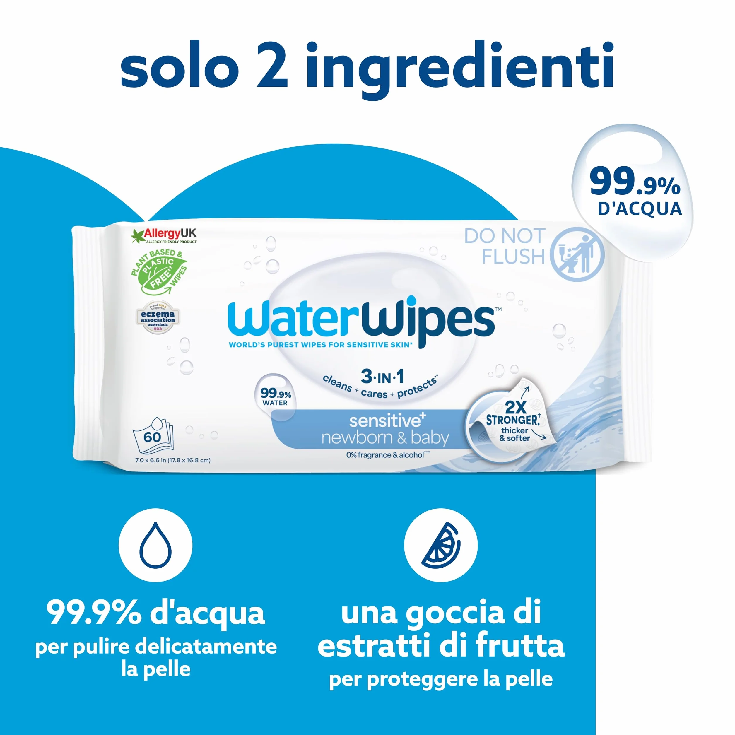 WaterWipes Salviettine Neonati 240 Pezzi 4 Confezioni 99,9% Acqua Senza Profumo