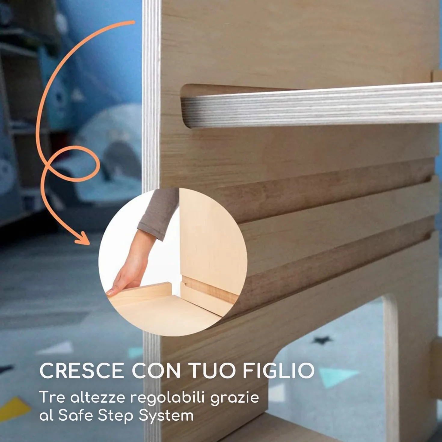 Moblì® Naturalna Wieża Montessori z Regulowanymi Półkami Drewniana Toscana
