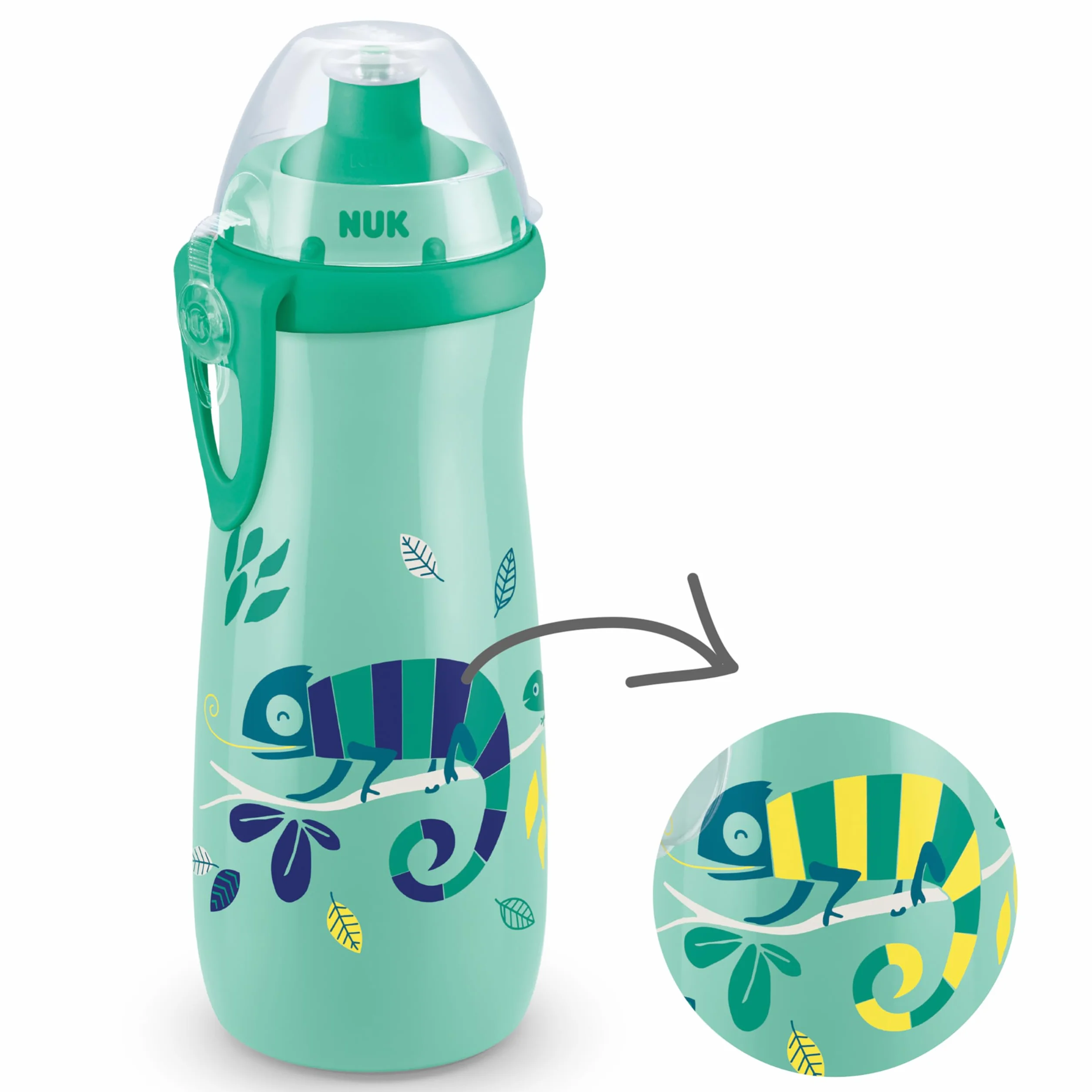 NUK Sports Cup borraccia per bambini 450 ml effetto camaleonte 24+ mesi beccuccio push-pull anti-goccia senza BPA
