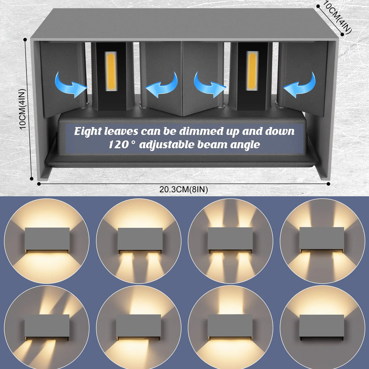 Lampade da parete a LED da 24 W, per interni grigi, 4 pezzi su e giù, fascio di luce regolabile, lampada da parete per esterni, luce bianca calda, 3000 K, per esterni, IP65, impermeabile