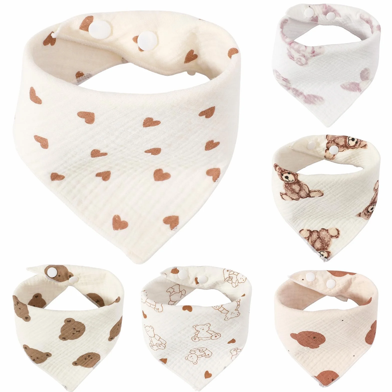 Bibs for Drooling and Teething, 6-Piece Soft Absorbent Burp Towels, Adjustable Newborns Feeding Cloths