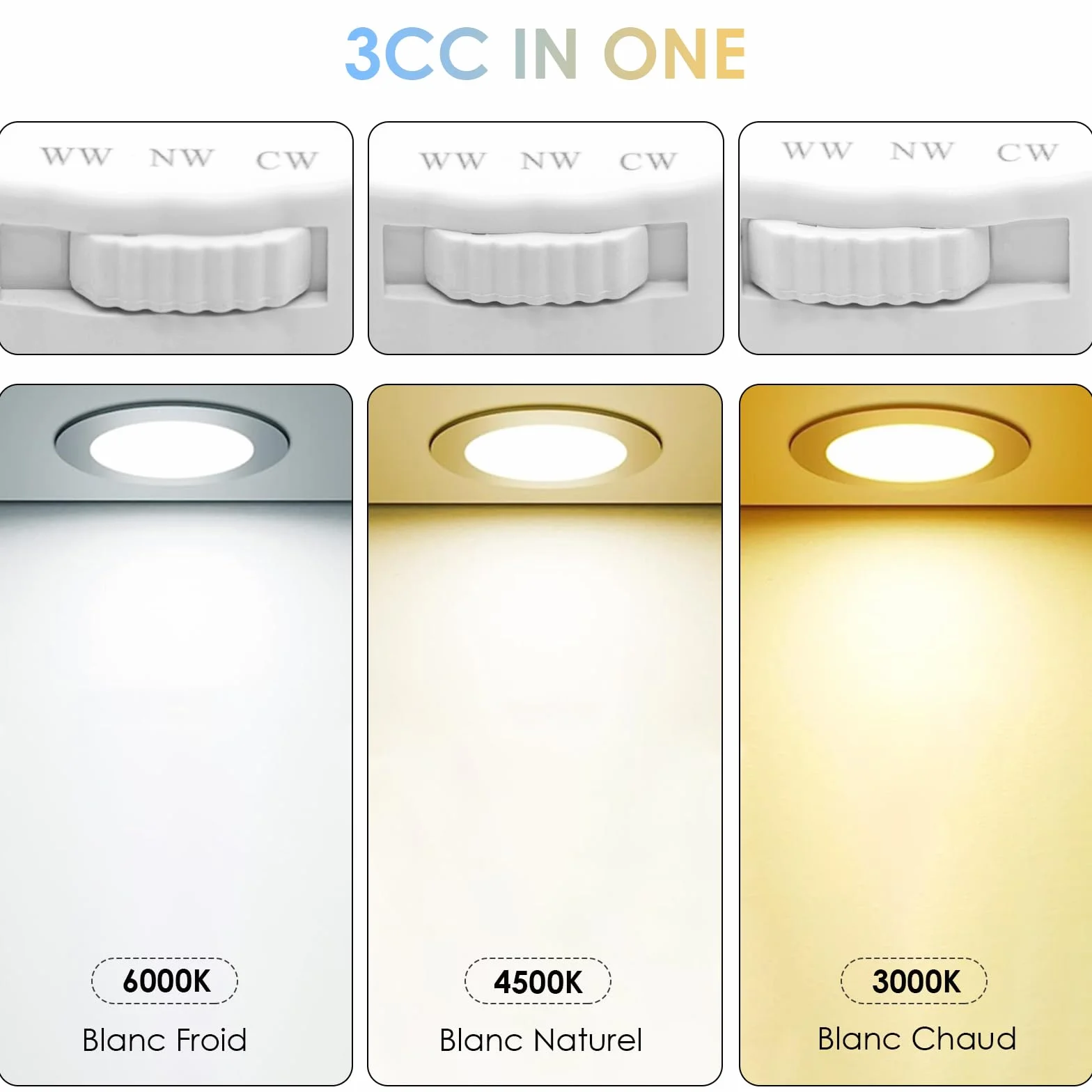 Faretti Led da Incasso per Cartongesso 7W 700 Lumen Faretti da Soffitto Risparmio Energetico 90%, Luci da Soffitto Interno 3000K-6000K Regolabile|IP44|CRI 83+|Foro Ø85-100mm Set di 6