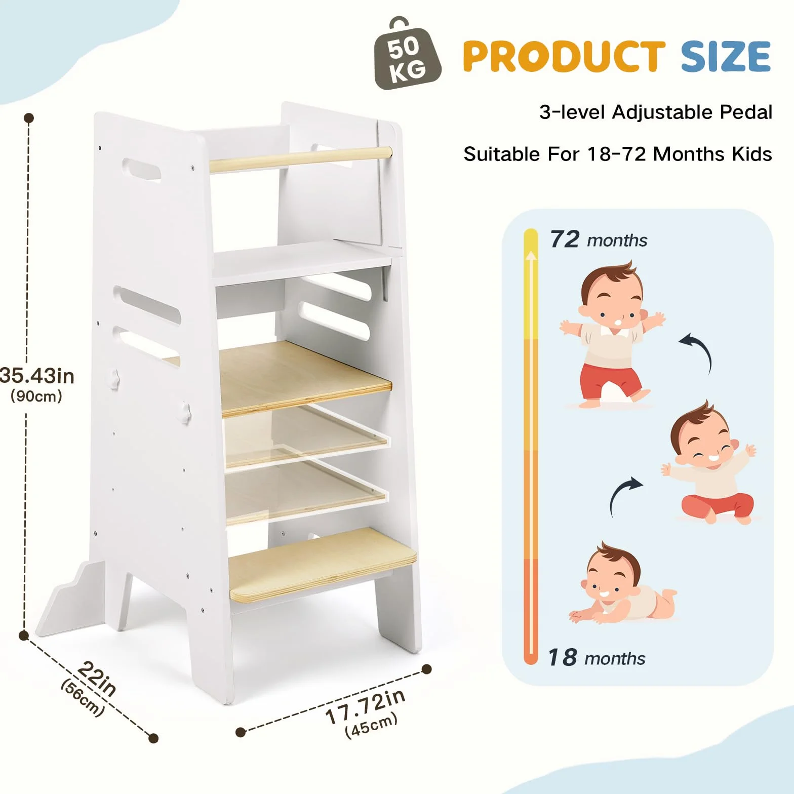 Labebe Learning Tower 3 in 1 con Lavagna e Seduta, Torre Montessori Regolabile in 3 Altezze, Legno