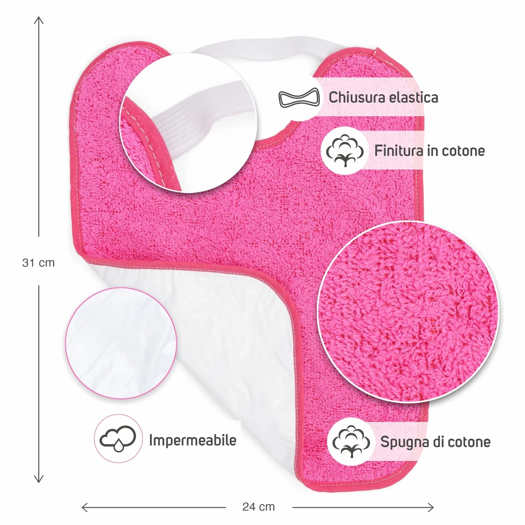 Bavaglini Impermeabili 4 Pezzi 90% Cotone 10% Poliestere 24x31 cm per Bambini 1 Anno