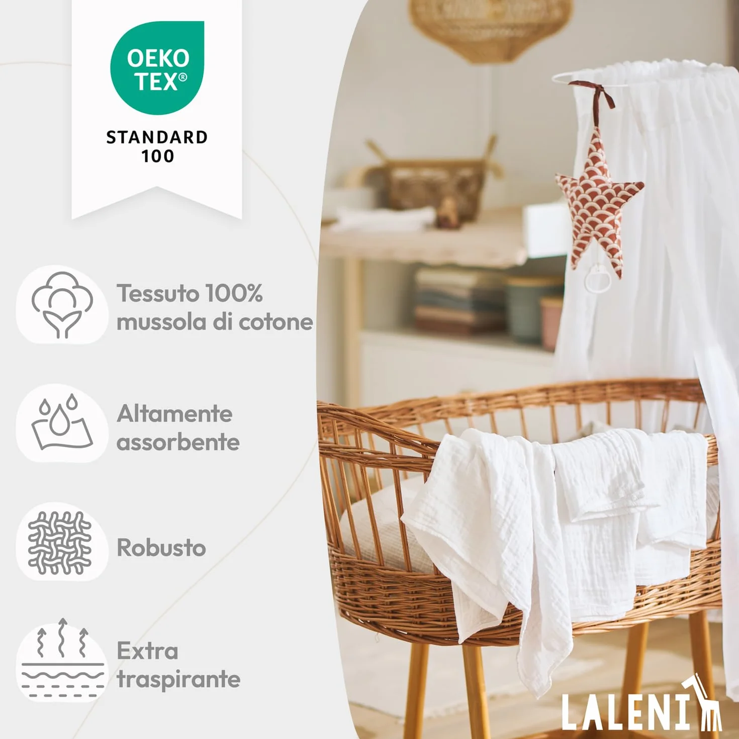 Asciugamani Neonato 70x70cm Set da 10 - Lavette in Cotone Morbido per Pelli Sensibili