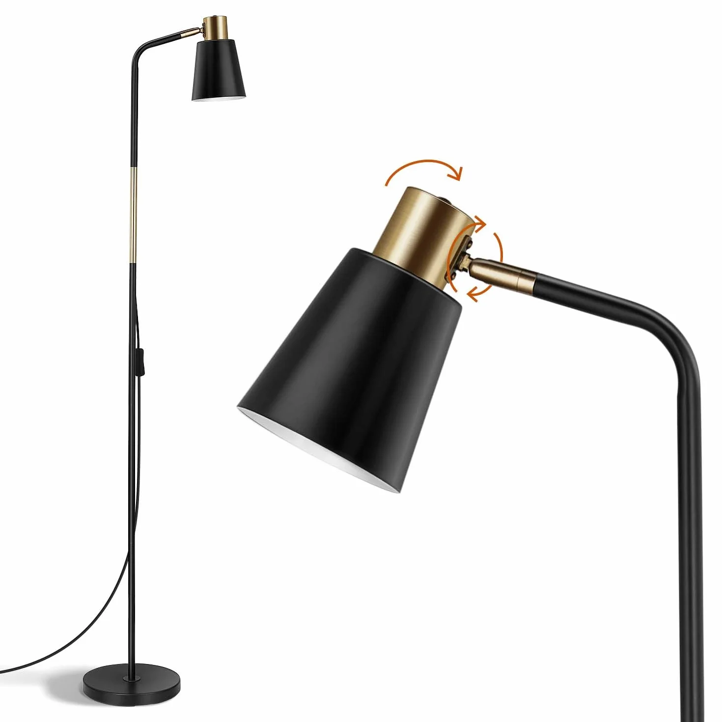 OUSFOT Lampada da Terra Vintage 230V Piantana Moderna Lampada E27 max 40W Lampada da Divano in metallo con altezza 146cm Lampada Lettura per Salotto, Camera da Letto, Studio (Senza Lampadine) Nero