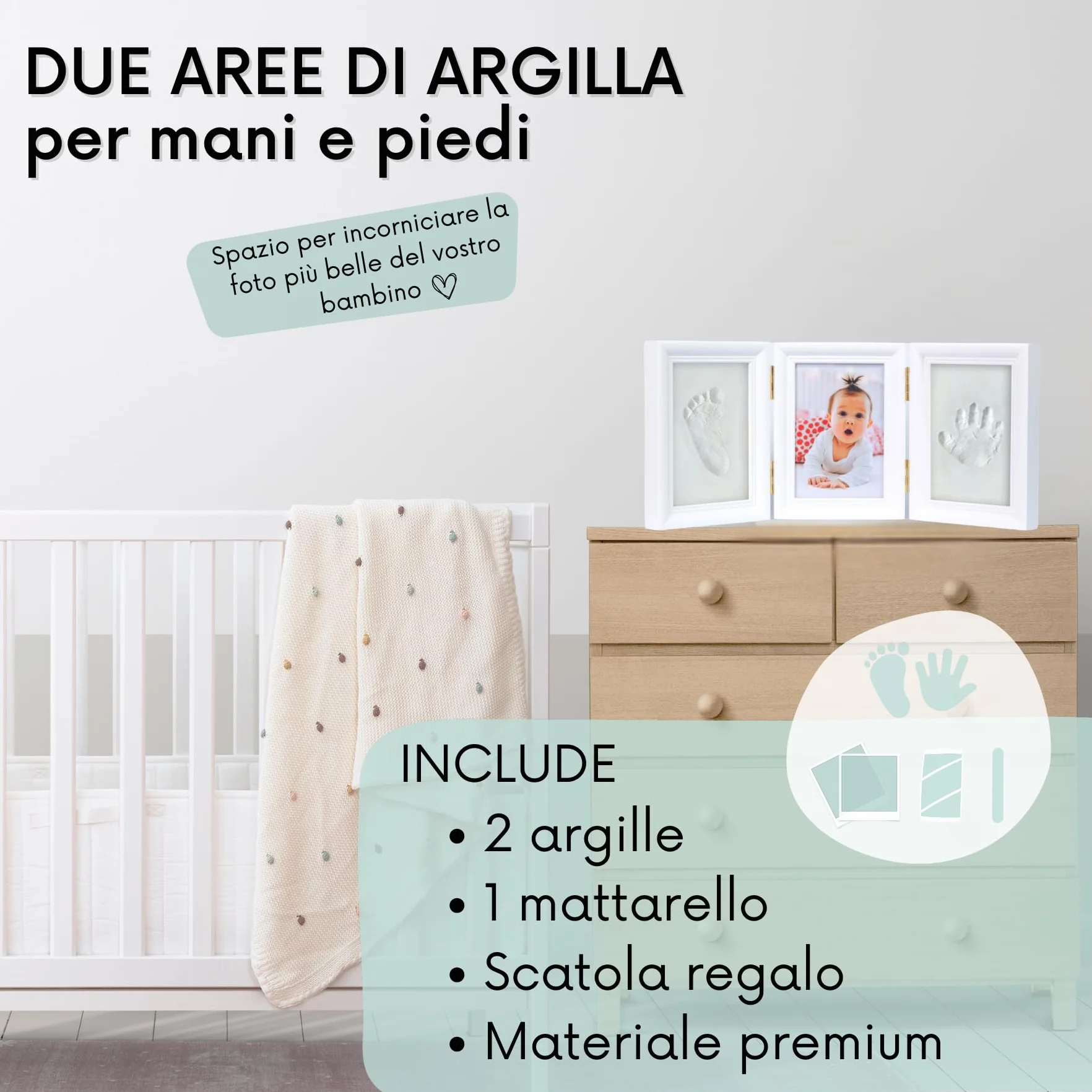 HuBorns Kit impronte neonato con argilla, cornice per calco mani e piedi, idea regalo nascita battesimo, ricordo originale per bimbo e bimba