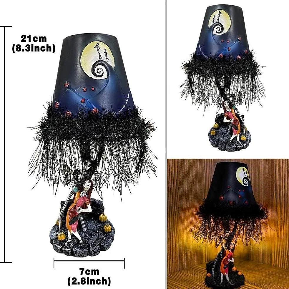 Lampada da Tavolo di Halloween con Luce LED Notturna Nightmare Before Halloween Luce Lunare con Nappa Resina Luci Atmosferiche per Scrivania Decorazione