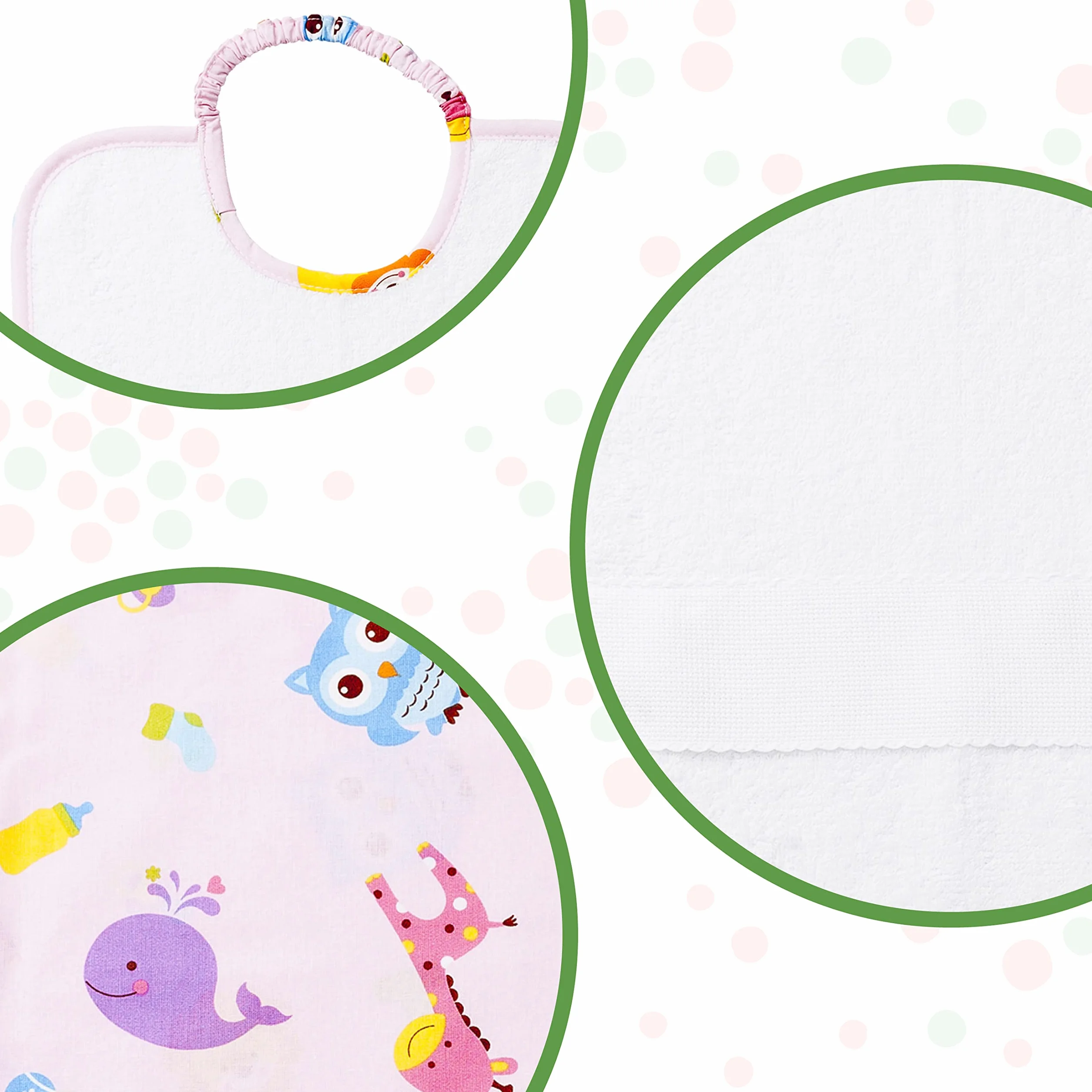 Set Asilo 3 Pezzi Fantasia Lettere e Animali Rosa con Tela Aida da Ricamare, Sacchetto, Asciugamano e Bavaglino in Spugna Bianca, 100% Cotone Made in Italy