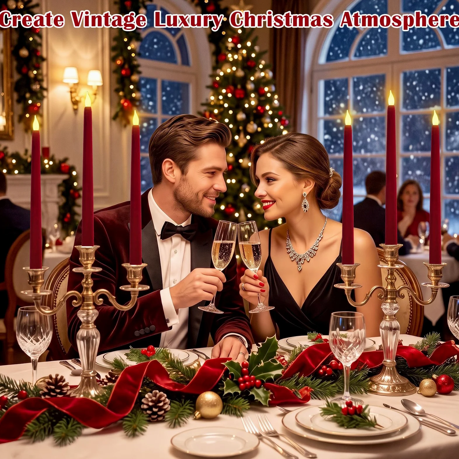 Tujoe 6 pz bordeaux LED velluto cono candele timer telecomando Natale | Design a batteria senza fiamma, effetto tremolante, telecomando con timer, texture vellutata per caminetti, tavoli