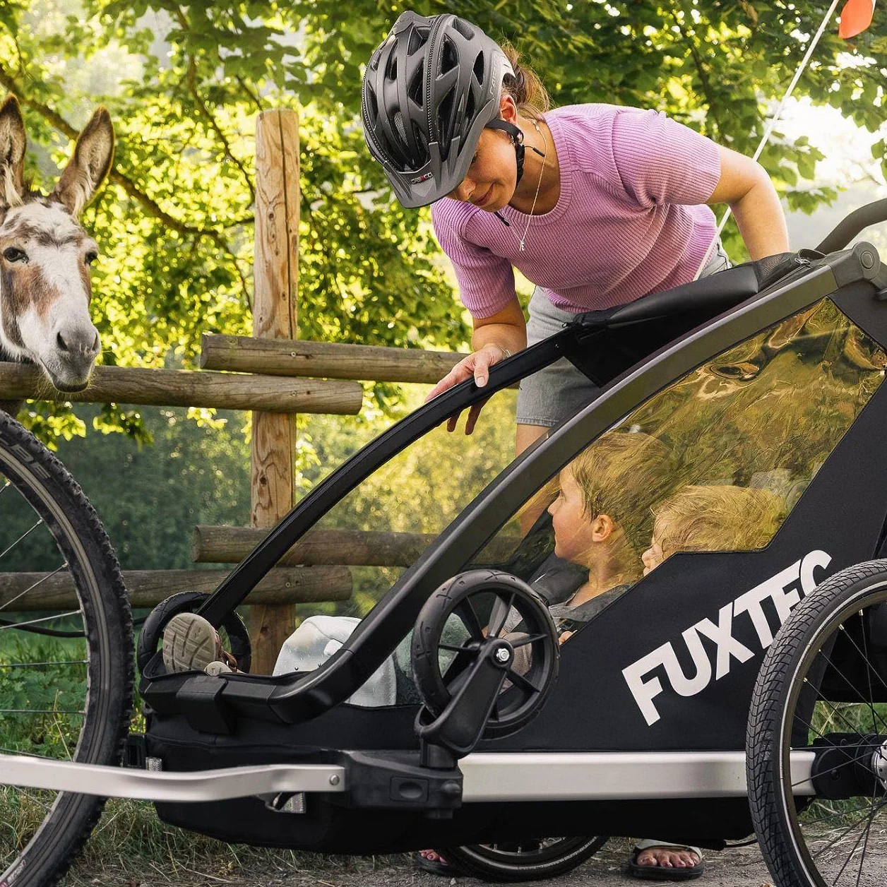 FUXTEC Rimorchio per Bici FX-FA1S Carrello 1 Posto Bambini Pieghevole Parasole Parapioggia Cintura Sicurezza