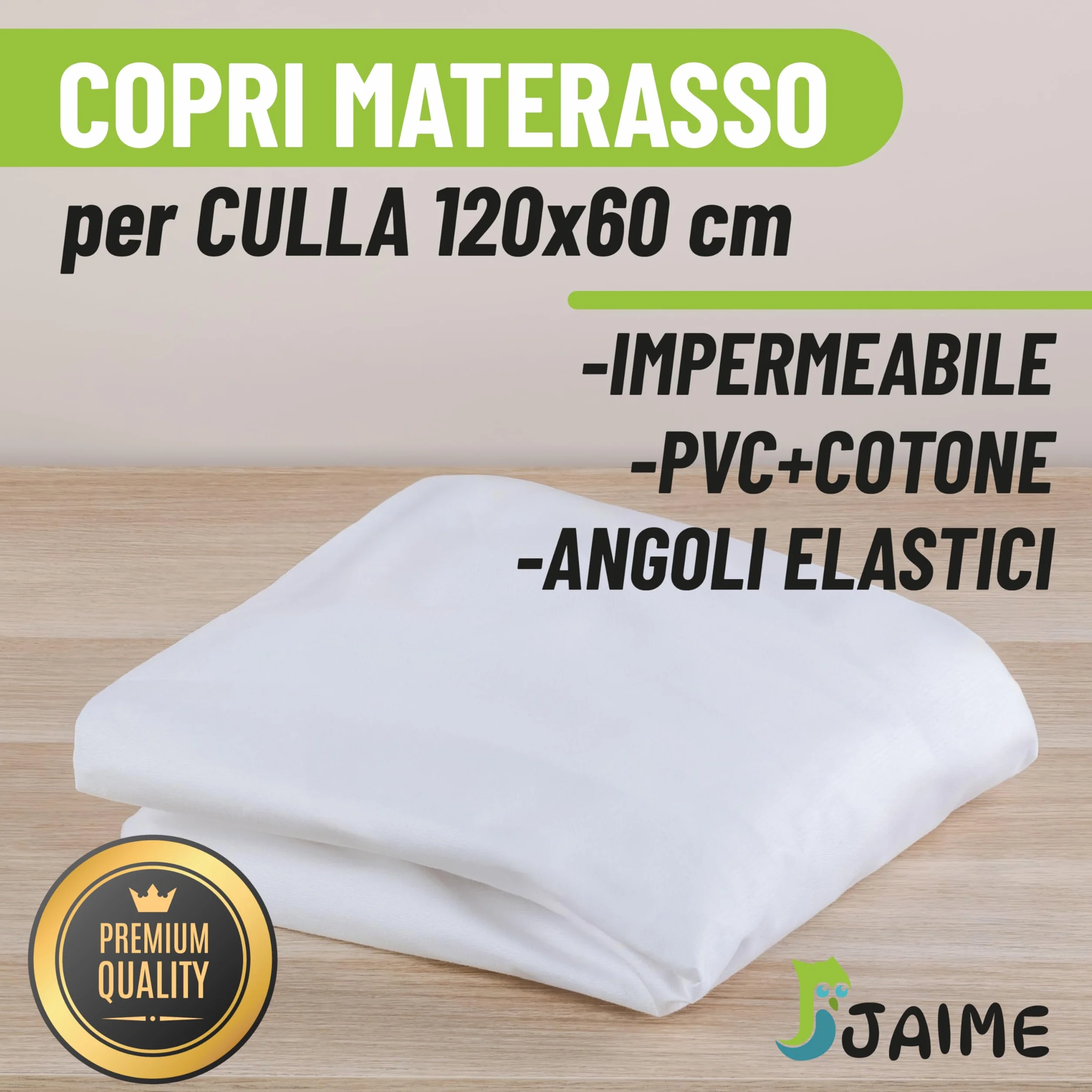 JAIME Coprimaterasso Lettino 60x120 cm, Copri Materasso Culla Neonato Cotone Impermeabile