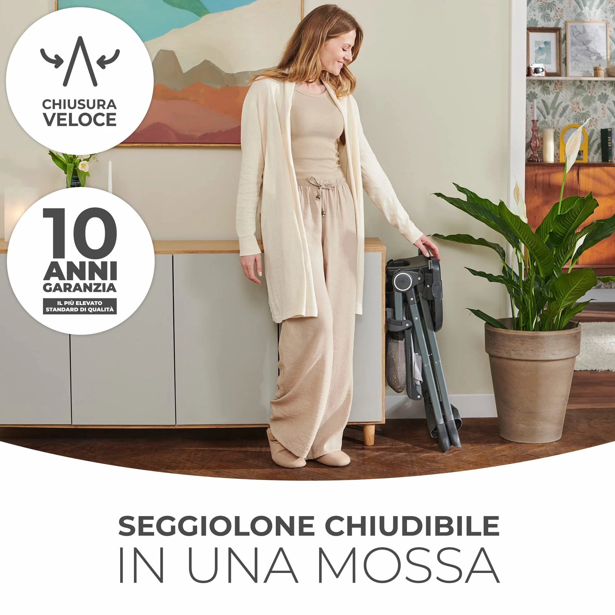 Kinderkraft FOLDEE Seggiolone Pappa Pieghevole Regolabile Grigio