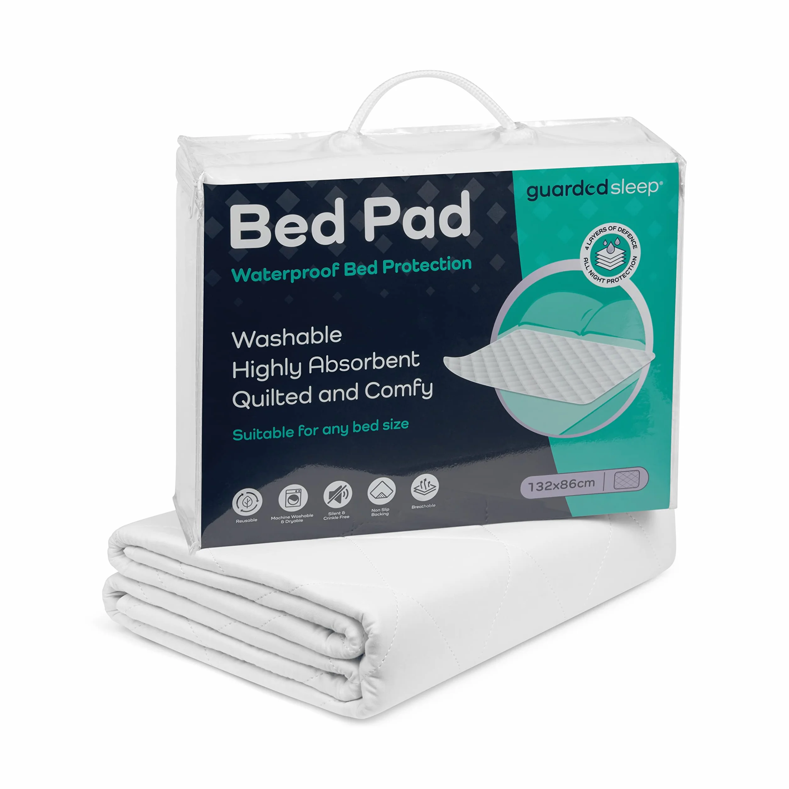 Cuscinetto impermeabile GuardedSleep per letto singolo e matrimoniale | Lenzuolo bagnabile lavabile per incontinenza adulti bambini | Bianco