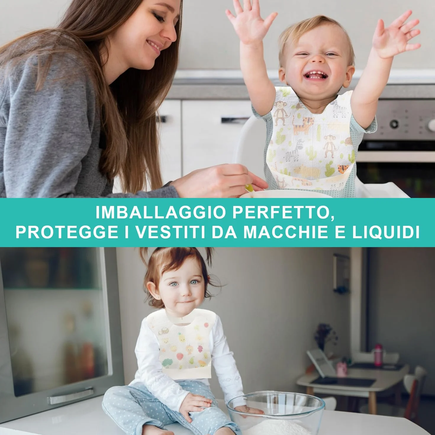 LATRAT 40 pezzi Bavaglini usa e getta bambini, Bavaglino Neonato Impermeabile, Tessuto Non Tessuto Regolabili Tasca Raccogli Pappa
