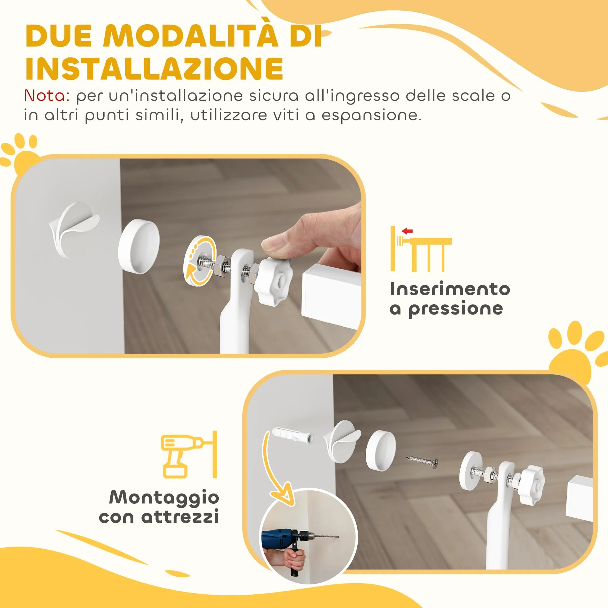 PawHut Cancelletto di Sicurezza per Cani Gatti 180cm, Estensibile 77-104 cm, Spazio 3.5cm, Bianco