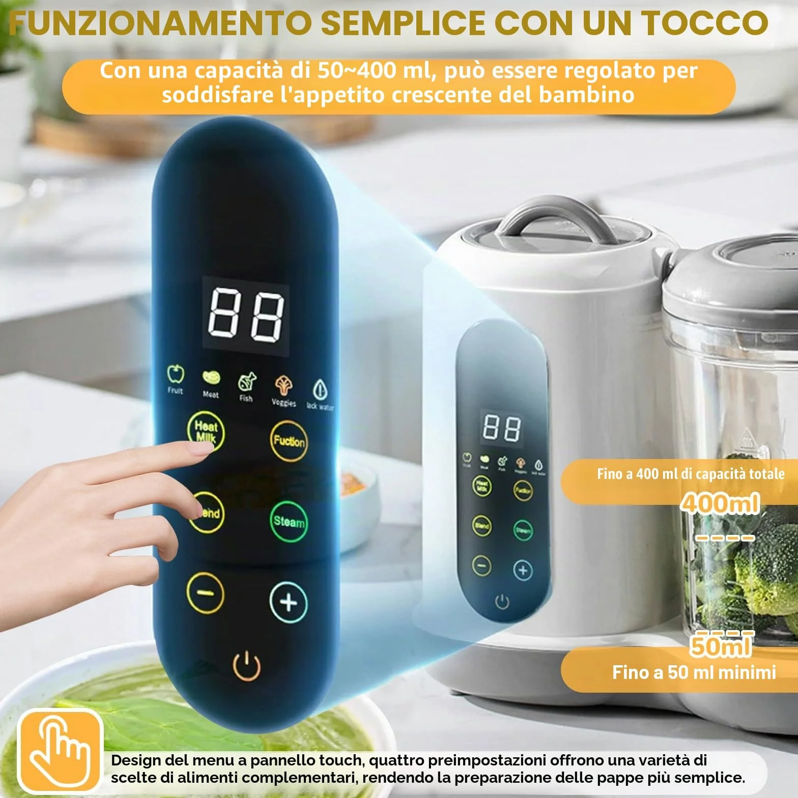Cuocipappa Multifunzione per Bambini 400 ml Frullatore e Sterilizzatore