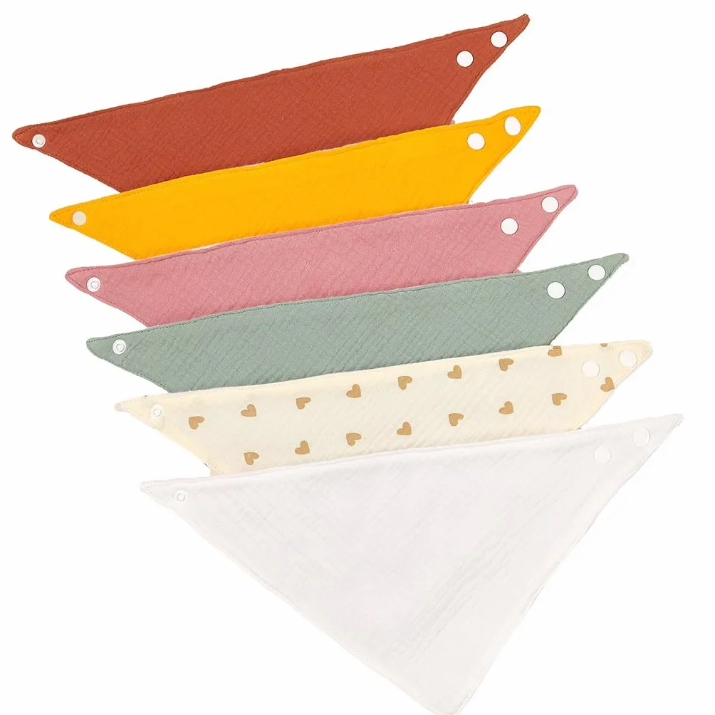 BRONG Mussola Bavaglini Neonato Confezione da 6 Bandana Cotone Dentizione Bottoni Regolabili